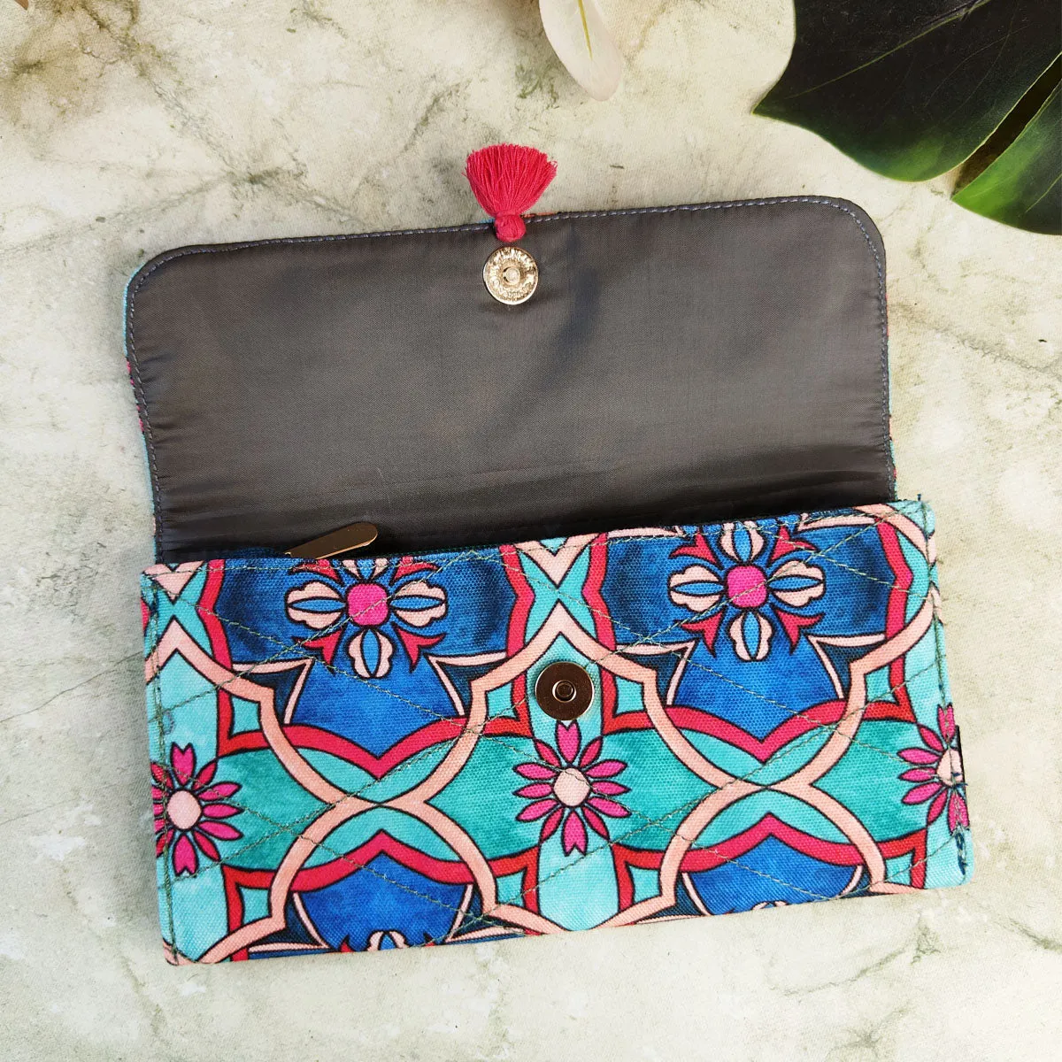 Long Flap Wallet-Teal Tile