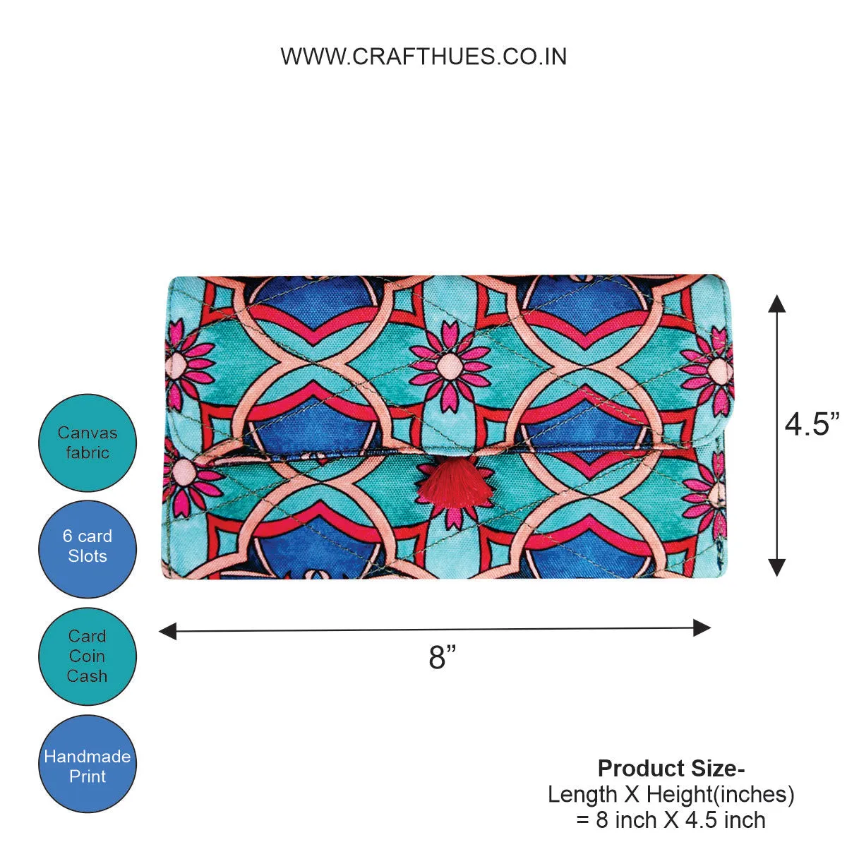 Long Flap Wallet-Teal Tile