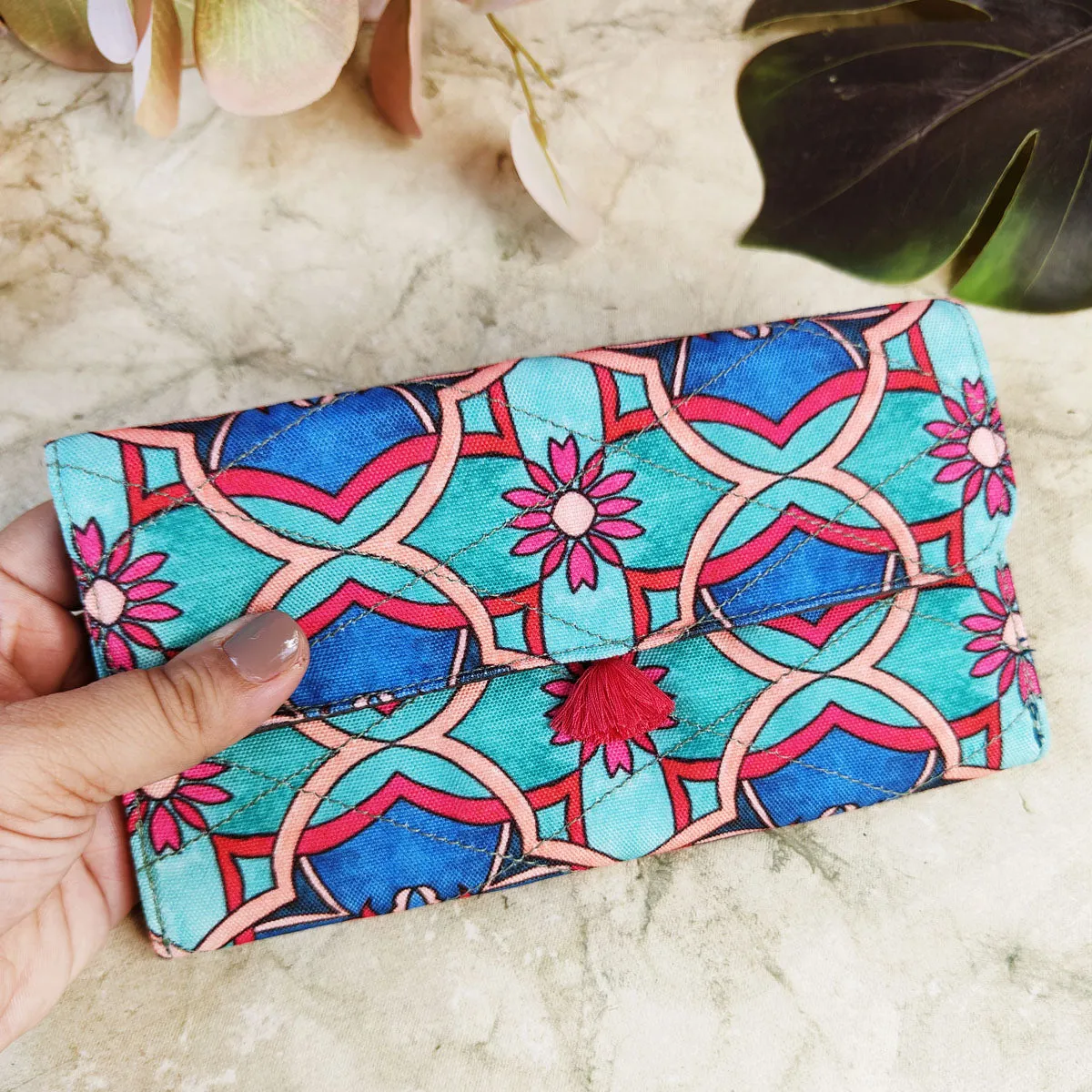 Long Flap Wallet-Teal Tile