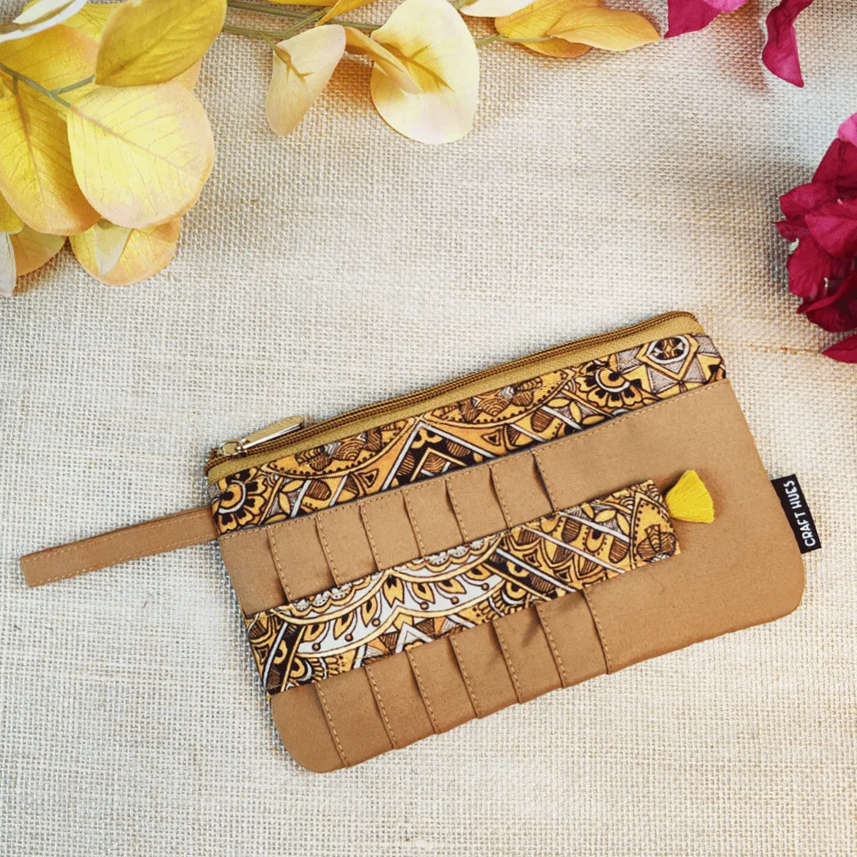 Long front card Wallet-Mustard Madhubani