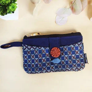 Long Mini Wallet - Blue Checks Madhubani