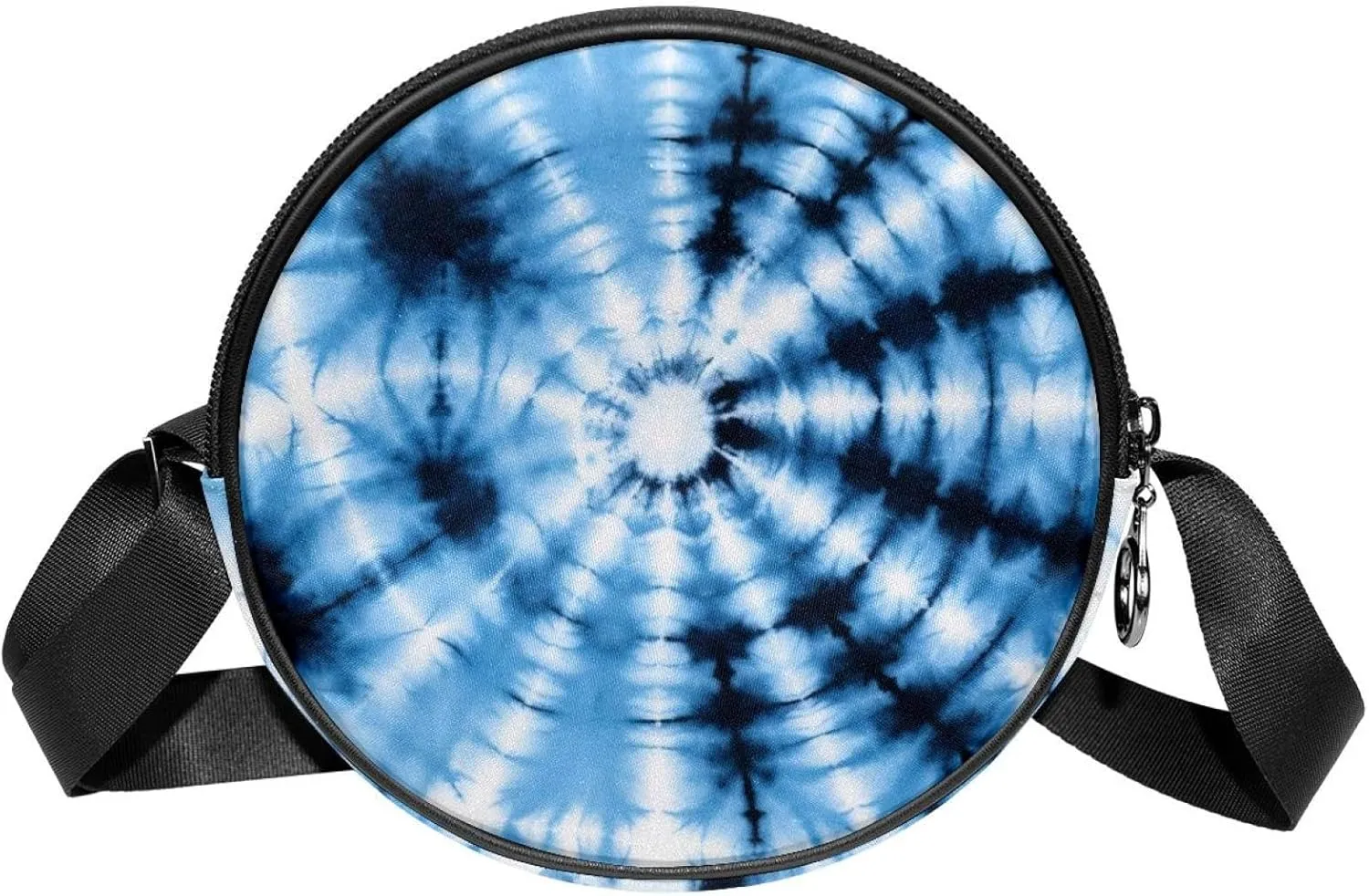 Long Strap Crossbody Bag, Round, Shoulder Bag for Women, abstract swirl tie-dye