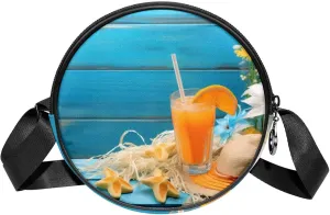 Long Strap Crossbody Bag, Round, Shoulder Bag for Women, orange juice and hat