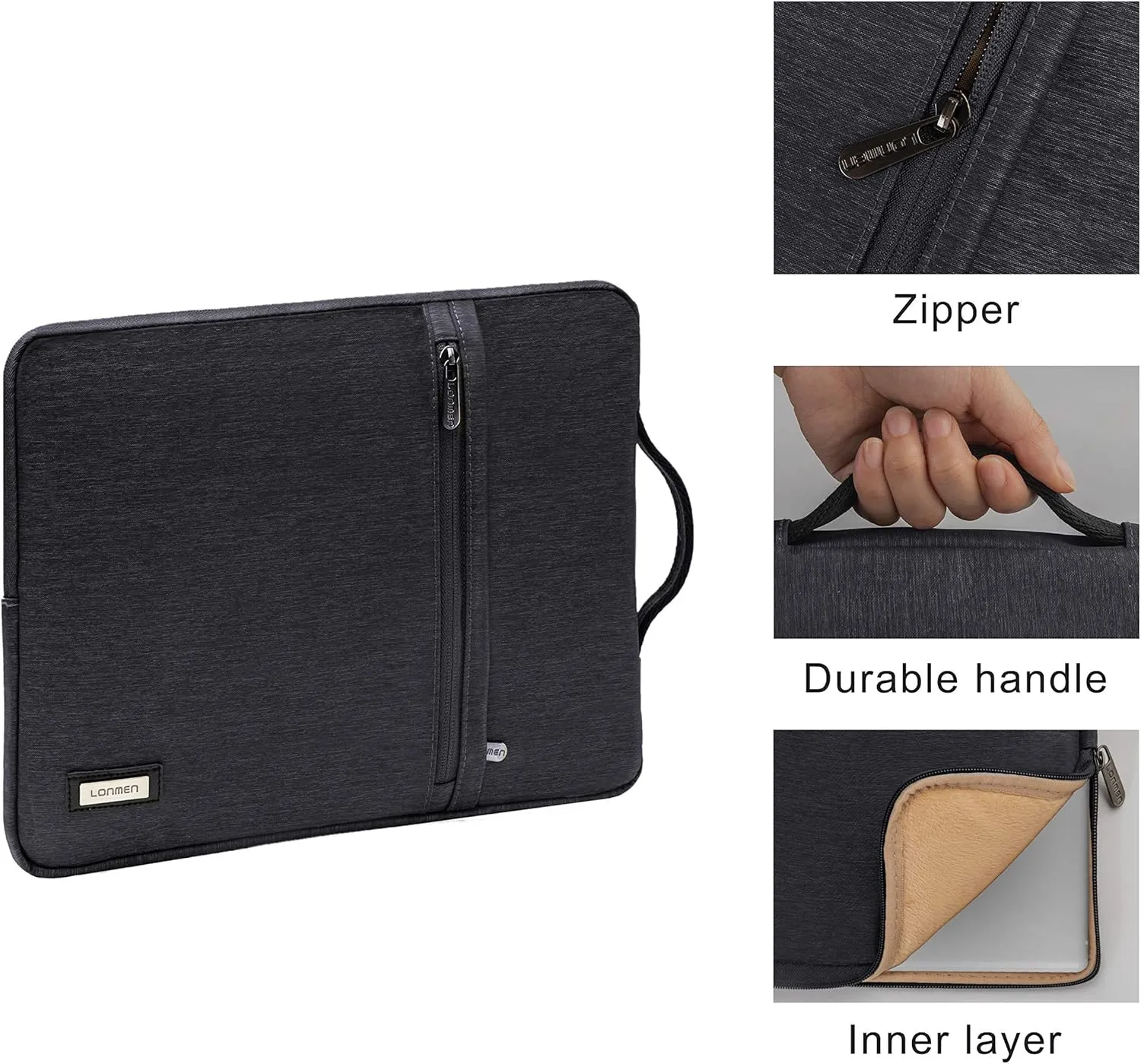 LONMEN 14 inch Laptop Sleeve Case Water-Resistant Handle Bag for Most 14" Computer/Surface Book/Lenovo Flex 4/Yoga 530/Thinkpad L480 E485/HP Pavilion X360/Dell New Latitude 5490 7490 2018,Dark Grey