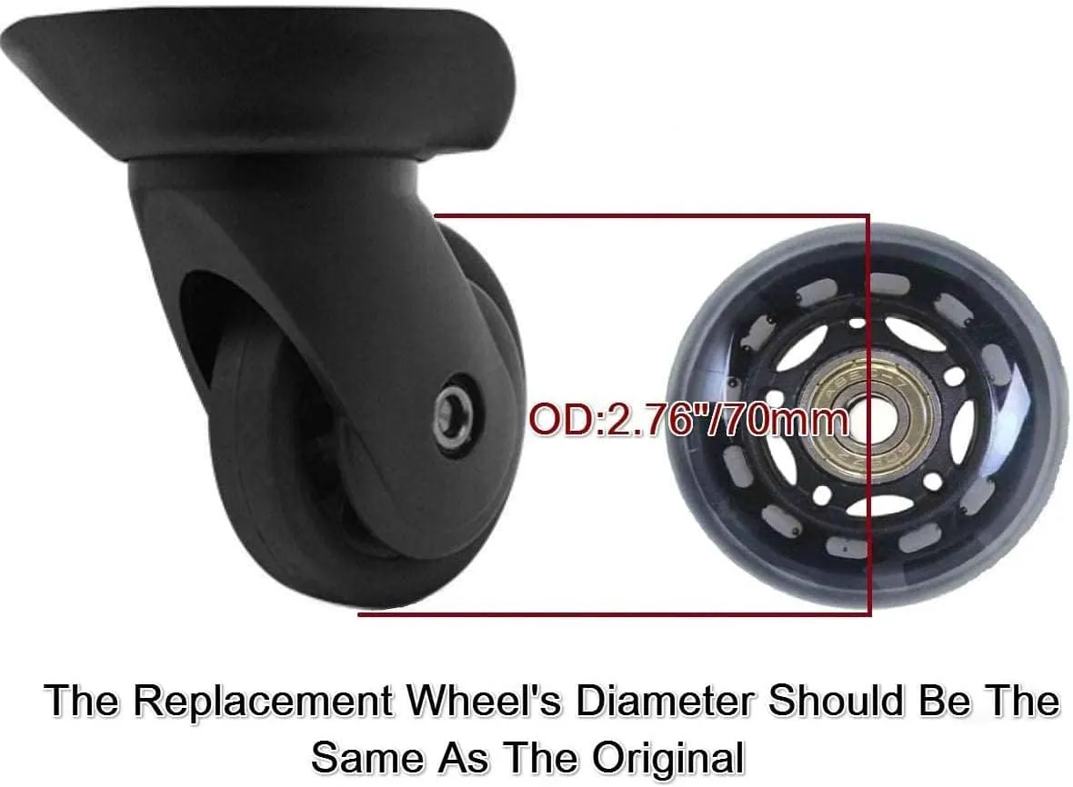 LOTOWELZON 2pcs Luggage Suitcase Replacement Wheels, 50/64/70/75/84/90mm Rubber Inline Roller Skate Wheels with 8mm(0.31") ABEC-7 608ZZ Bearings Repair Kits