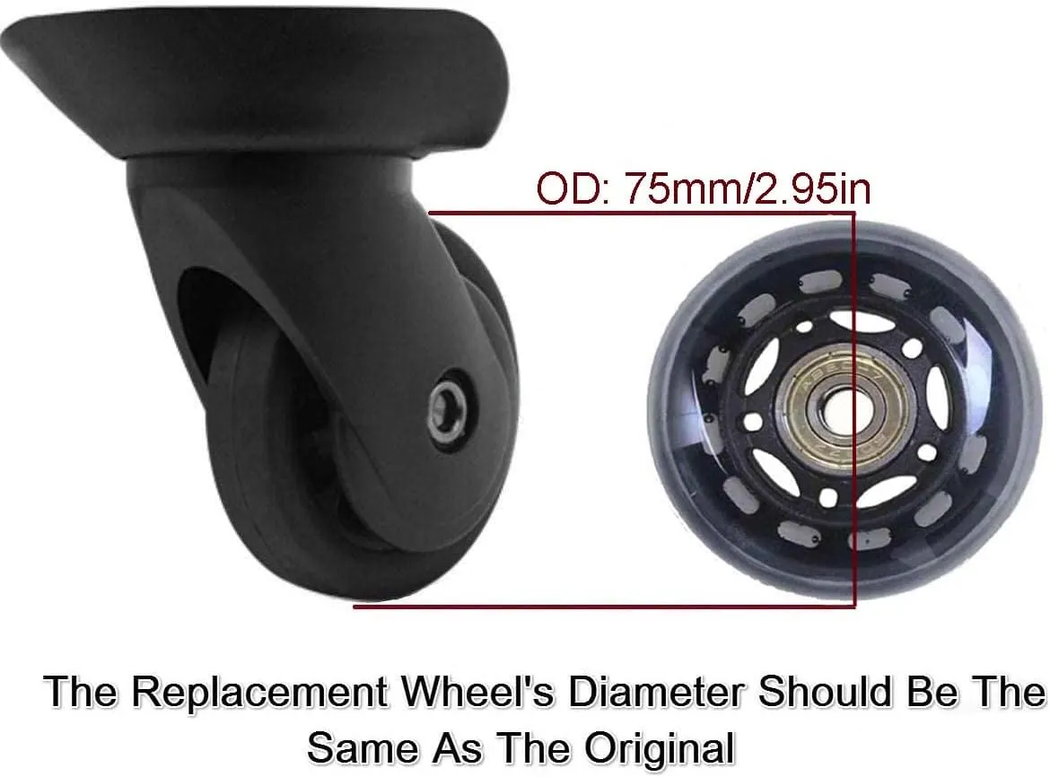 LOTOWELZON 2pcs Luggage Suitcase Replacement Wheels, 50/64/70/75/84/90mm Rubber Inline Roller Skate Wheels with 8mm(0.31") ABEC-7 608ZZ Bearings Repair Kits