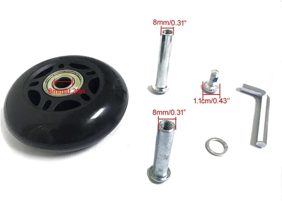LOTOWELZON 2pcs Luggage Suitcase Replacement Wheels, 50/64/70/75/84/90mm Rubber Inline Roller Skate Wheels with 8mm(0.31") ABEC-7 608ZZ Bearings Repair Kits