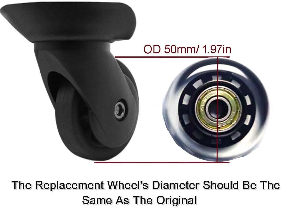LOTOWELZON 2pcs Luggage Suitcase Replacement Wheels, 50/64/70/75/84/90mm Rubber Inline Roller Skate Wheels with 8mm(0.31") ABEC-7 608ZZ Bearings Repair Kits