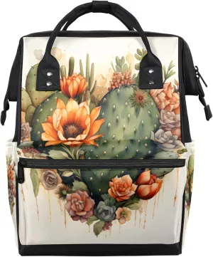 Love Cactus Watercolor Diaper Bag Mommy Bags With Adjustable Shoulder Strap Waterproof Multifunction Shoulder Bag Travel Large Capacity Backpack for Moms And Dads