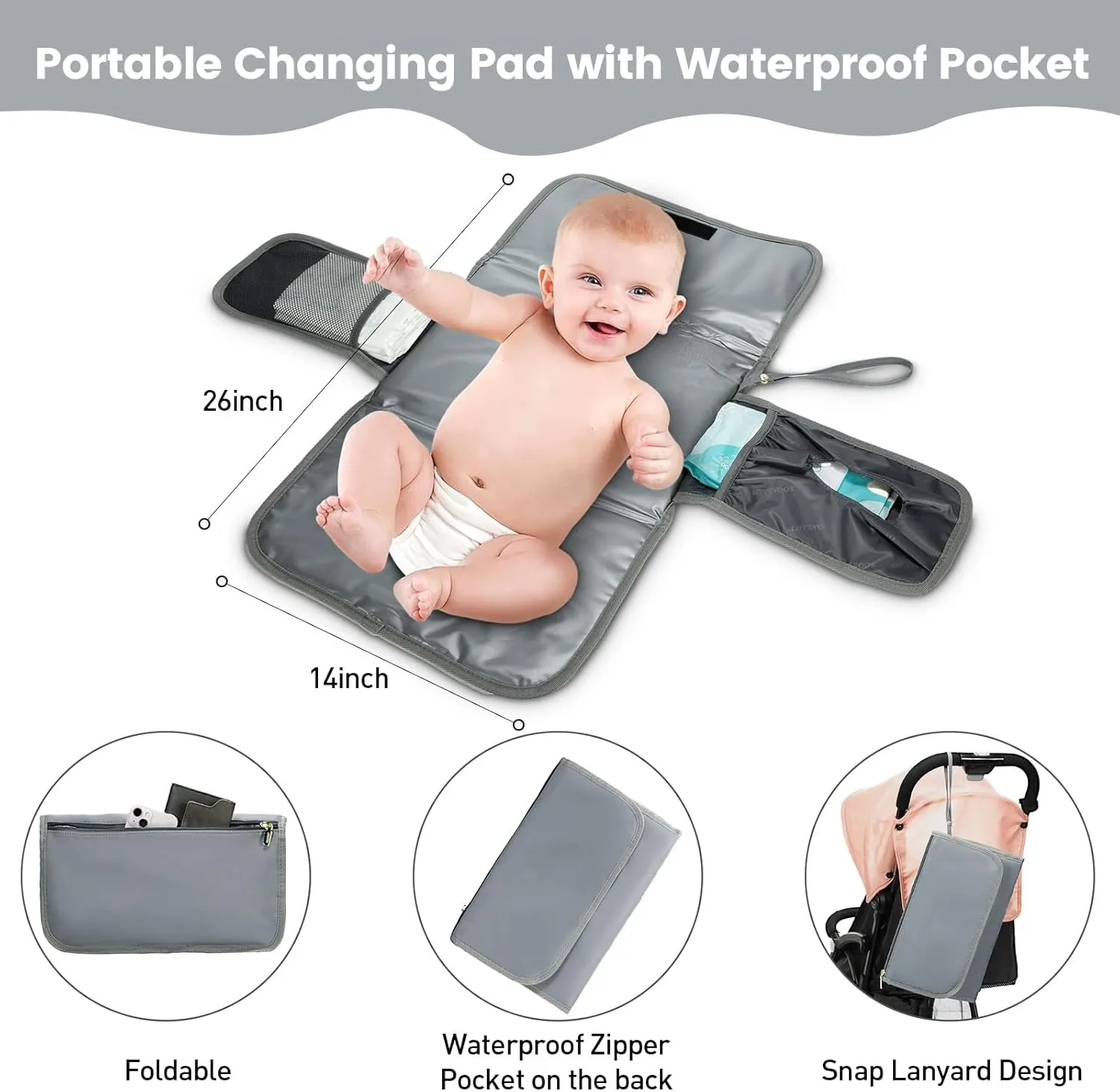 LOVEVOOK Baby Diaper Bag,Waterproof Diaper Backpack with USB Charging Port for Baby, Large Capacity Fit for 15.6 inch Laptop,Light Grey
