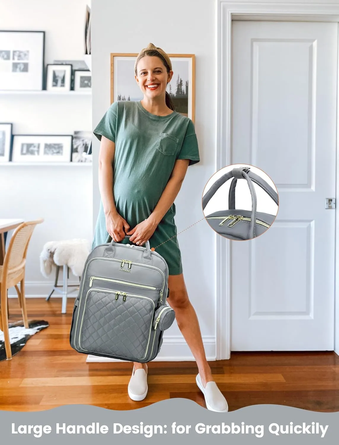 LOVEVOOK Baby Diaper Bag,Waterproof Diaper Backpack with USB Charging Port for Baby, Large Capacity Fit for 15.6 inch Laptop,Light Grey