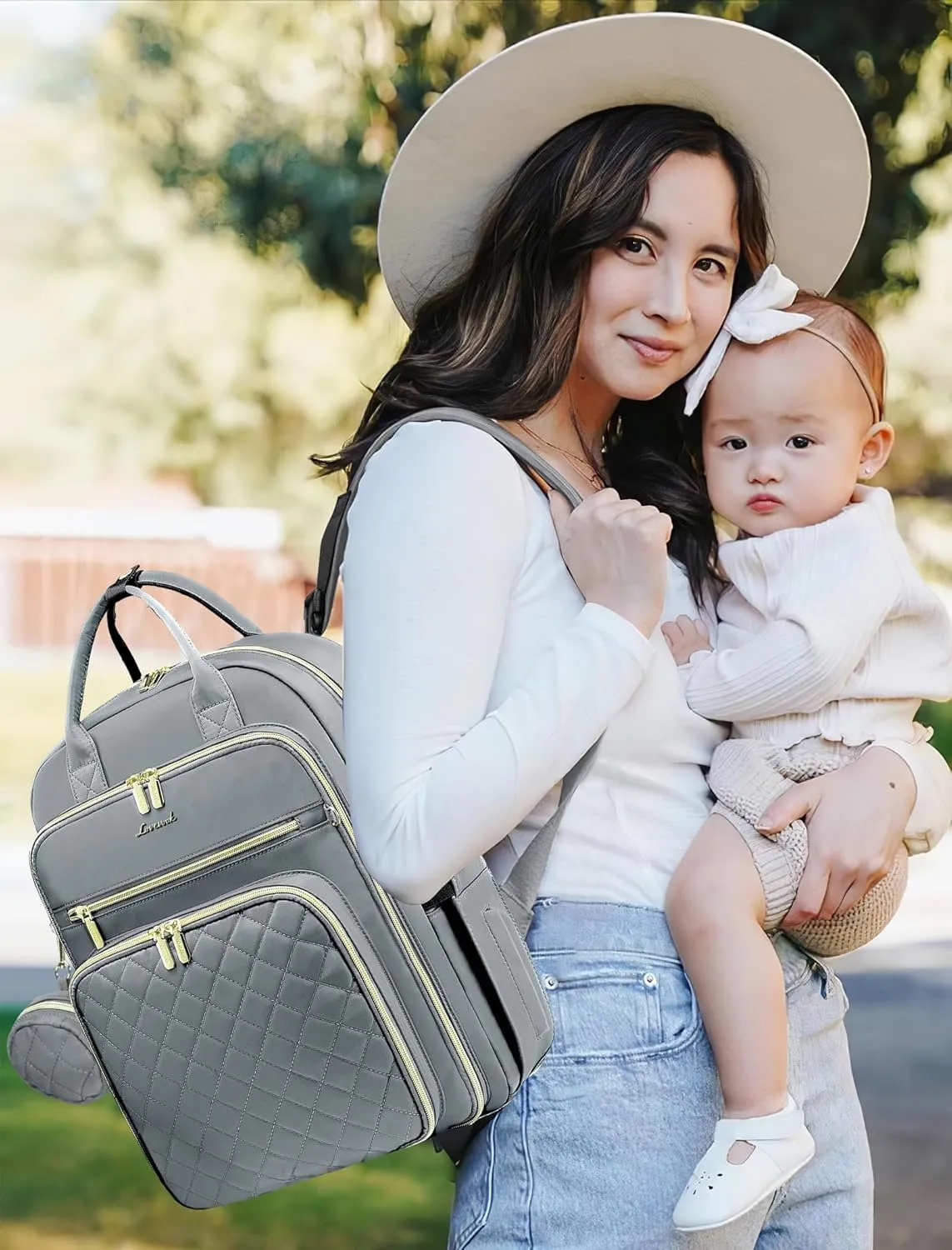 LOVEVOOK Baby Diaper Bag,Waterproof Diaper Backpack with USB Charging Port for Baby, Large Capacity Fit for 15.6 inch Laptop,Light Grey