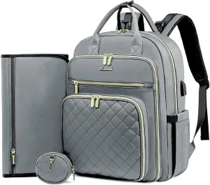 LOVEVOOK Baby Diaper Bag,Waterproof Diaper Backpack with USB Charging Port for Baby, Large Capacity Fit for 15.6 inch Laptop,Light Grey