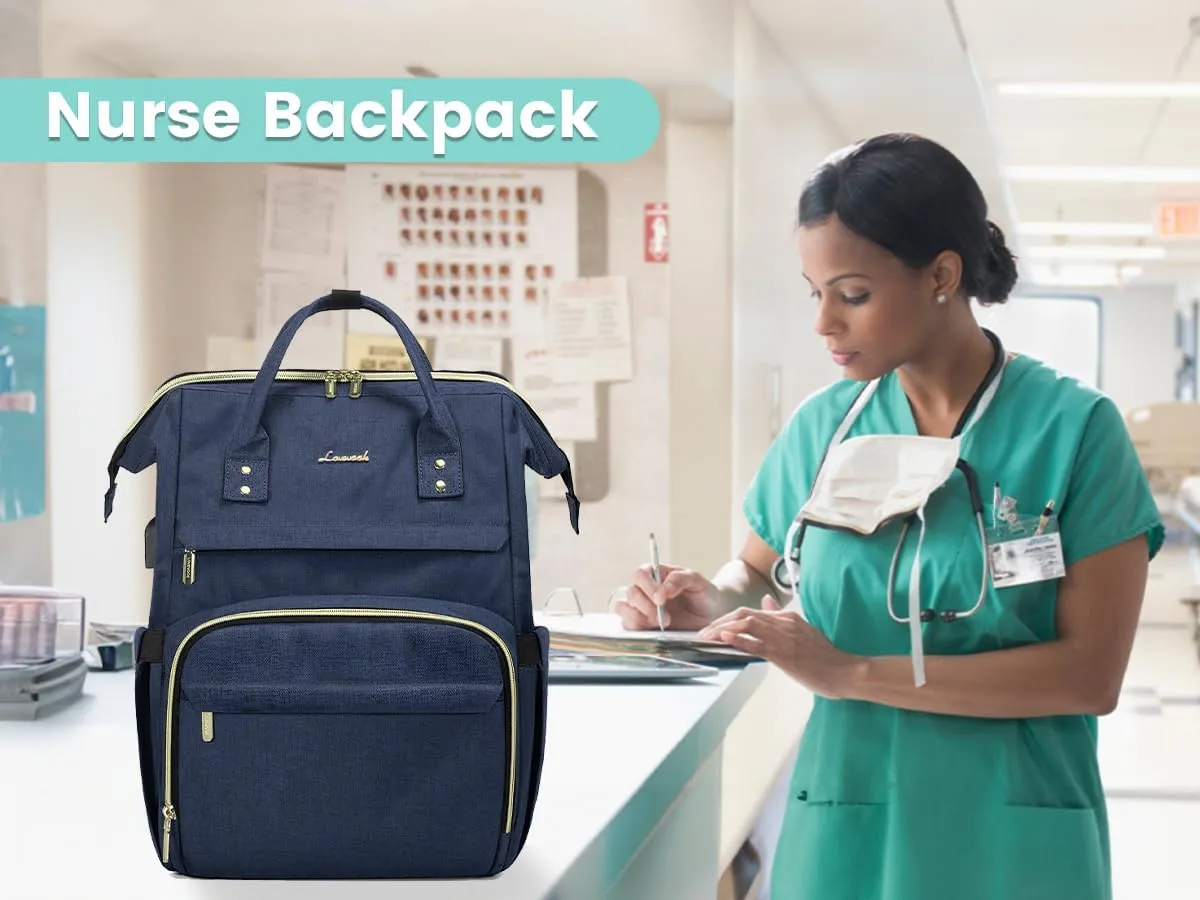 LOVEVOOK College Laptop Backpack, 15.6 Inch Travel Backpack for College, Waterproof Work Backpack Woman for Teacher Nurse Anti-theft Travel Back Pack, Gifts for Women, Navy Blue