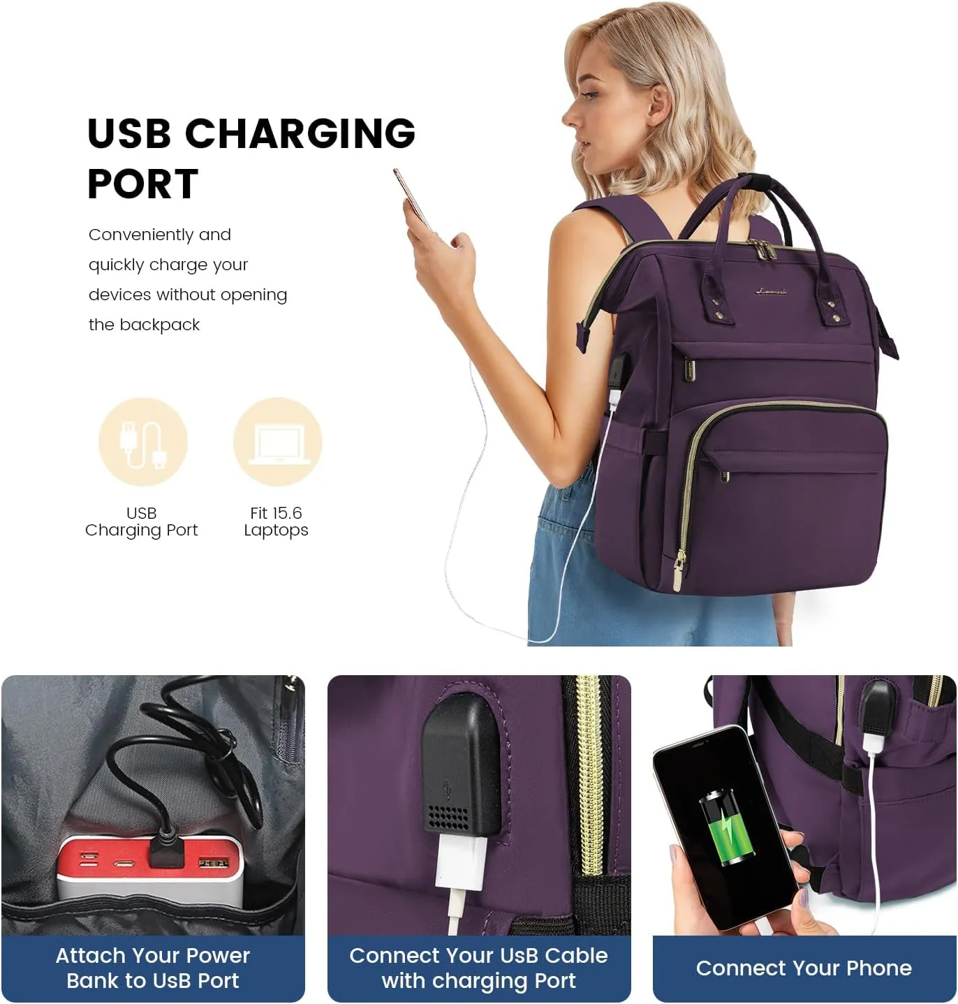 LOVEVOOK College Laptop Backpack, 15.6 Inch Travel Backpack for College, Waterproof Work Backpack Woman for Teacher Nurse Anti-theft Travel Back Pack, Gifts for Women,Dark Purple