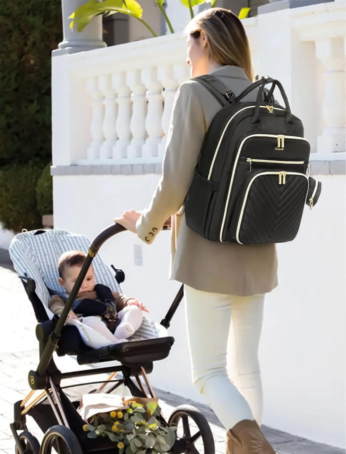 LOVEVOOK Diaper Bag Backpack, Quilted Baby Bag with Changing Pad & Pacifier Holder, Waterproof Travel Diaper Bags with USB Charging Port, Functional Durable Large Capacity, Black