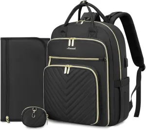 LOVEVOOK Diaper Bag Backpack, Quilted Baby Bag with Changing Pad & Pacifier Holder, Waterproof Travel Diaper Bags with USB Charging Port, Functional Durable Large Capacity, Black