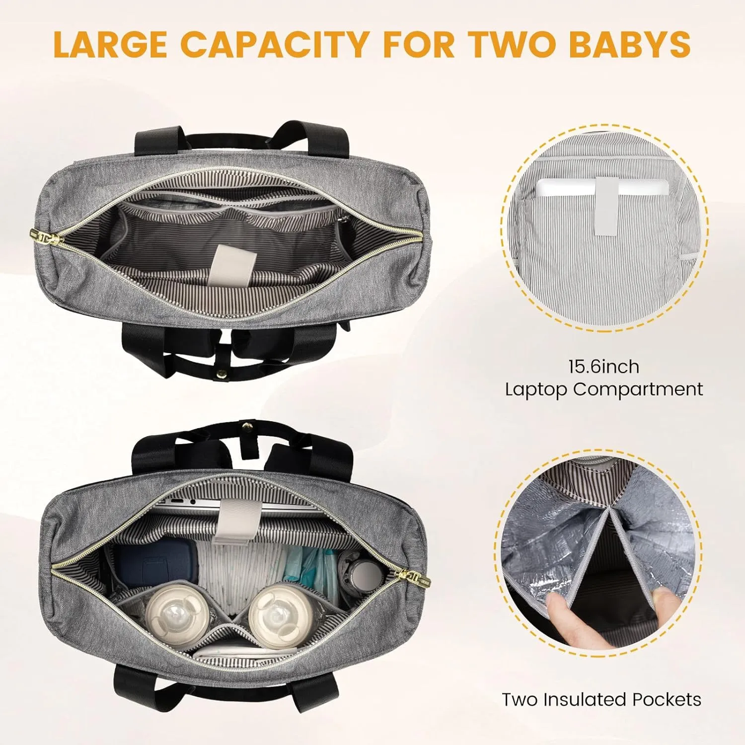 LOVEVOOK Diaper Bag Backpack,Diaper Bag Tote with Insulated Pockets,Baby Bag for Girl Boy with Changing Pad,Large Baby Diaper Bag with Pacifier Case,Anti-Theft Travel Backpack for Women, 15.6-Inch