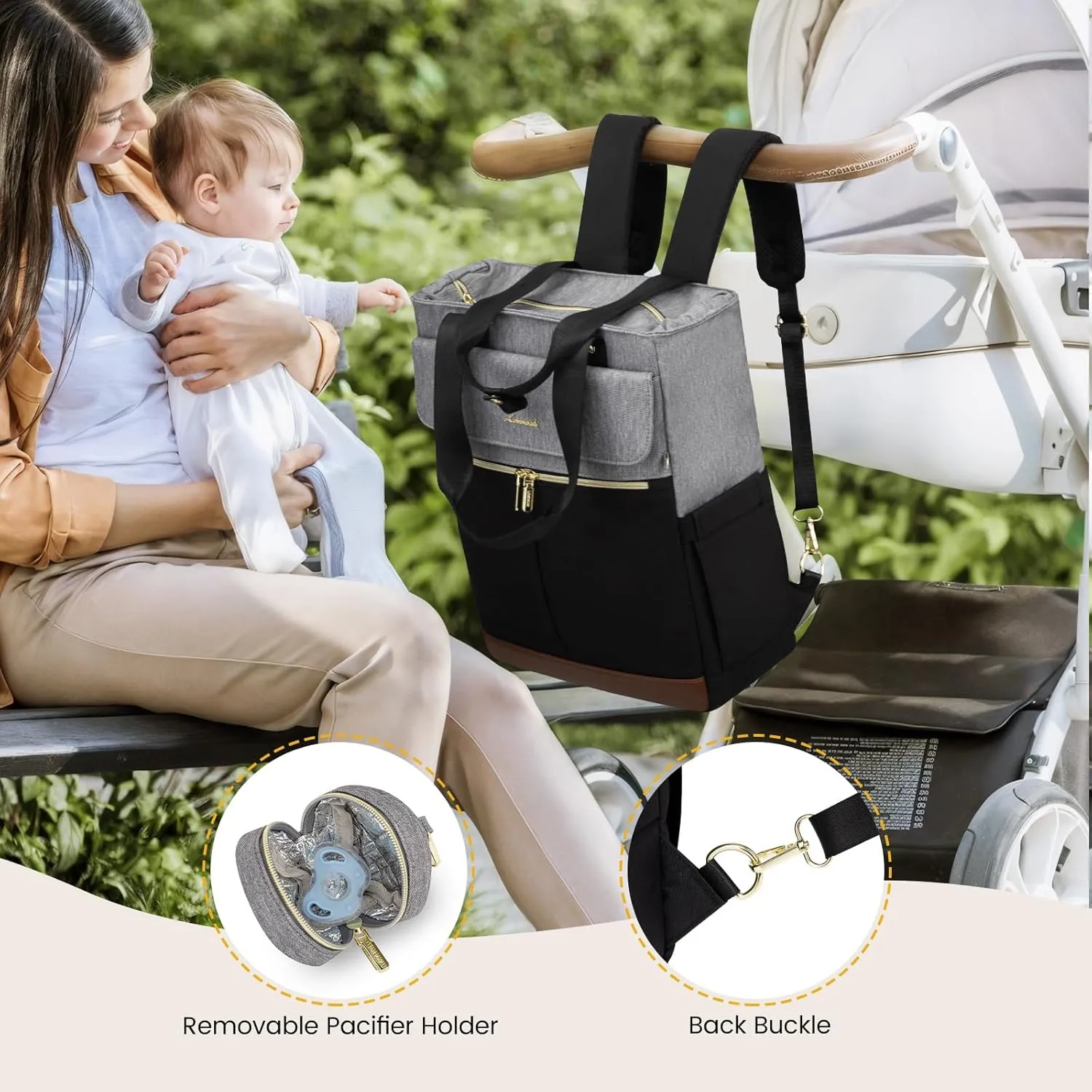 LOVEVOOK Diaper Bag Backpack,Diaper Bag Tote with Insulated Pockets,Baby Bag for Girl Boy with Changing Pad,Large Baby Diaper Bag with Pacifier Case,Anti-Theft Travel Backpack for Women, 15.6-Inch