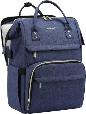 LOVEVOOK Laptop Backpack for Women, 15.6 Inch Travel Backpack with Laptop Compartment, Water Resistant Work Backpack for Teacher Nurse Doctor, Anti-theft Computer Bag with Charger, Navy Blue