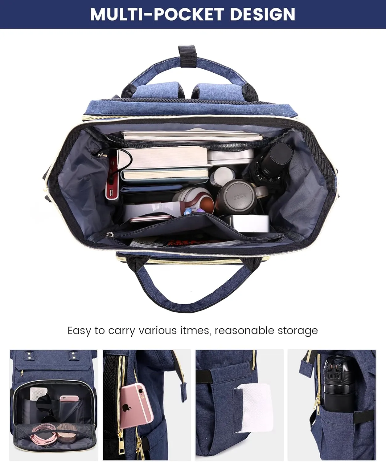 LOVEVOOK Laptop Backpack for Women, 15.6 Inch Travel Backpack with Laptop Compartment, Water Resistant Work Backpack for Teacher Nurse Doctor, Anti-theft Computer Bag with Charger, Navy Blue