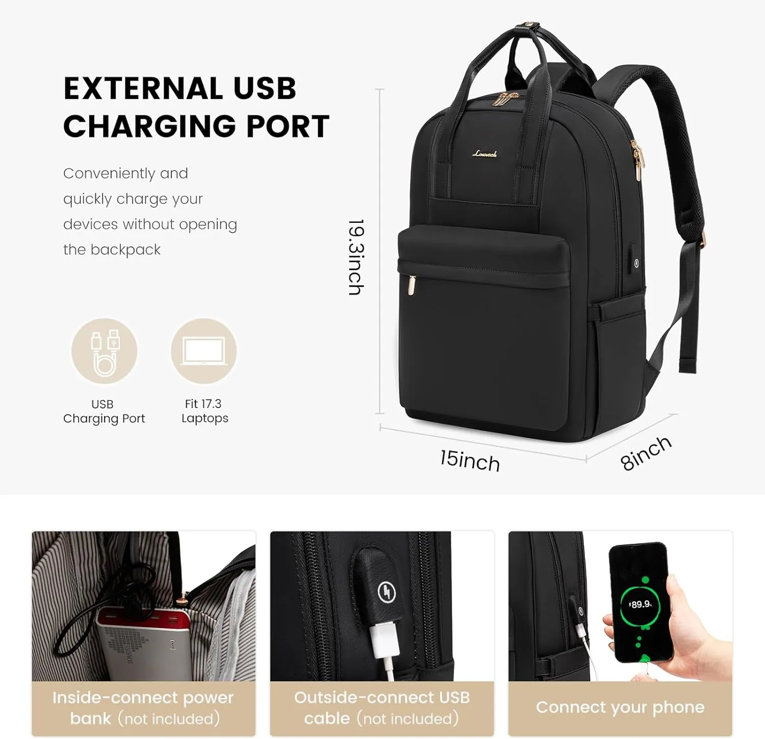 LOVEVOOK Laptop Backpack for Women, 17 Inch Travel Laptop Bag with USB Port, Waterproof Computer Backpack Purse for Work Teacher Nurse, Durable Casual Daypack