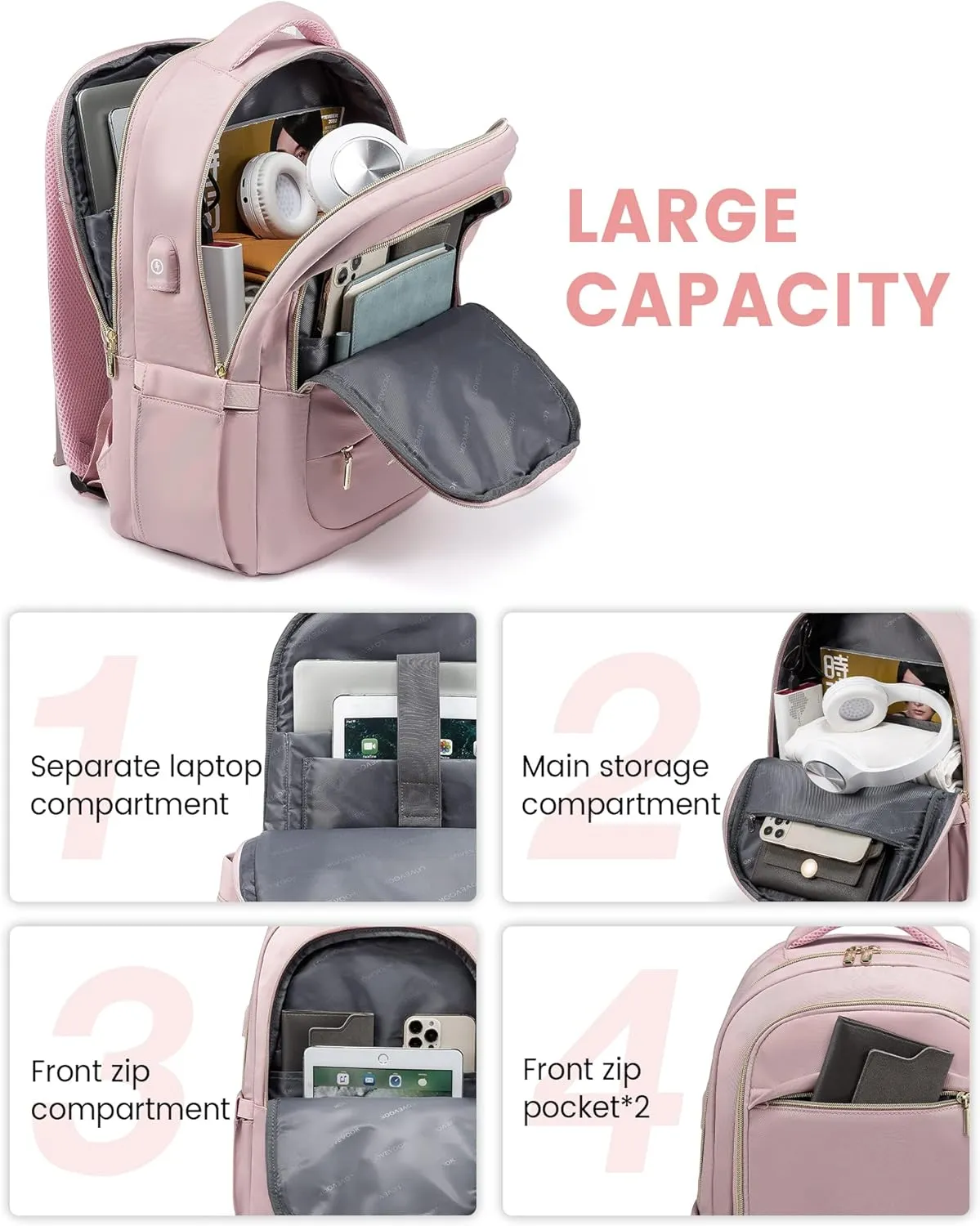 LOVEVOOK Laptop Backpack for Women, Slim Business Laptops Bag with Separate Computer Compartment Stylish Daypack for College Work Travel, Fits 15.6" Laptop