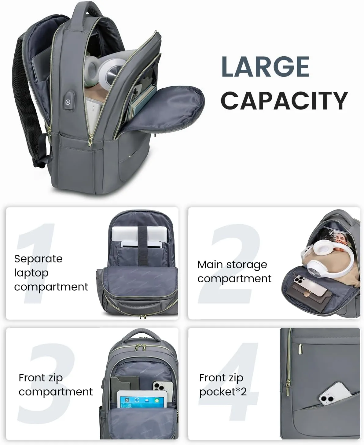 LOVEVOOK Laptop Backpack for Women, Slim Business Laptops Bag with Separate Computer Compartment Stylish Daypack for College Work Travel, Fits 15.6" Laptop