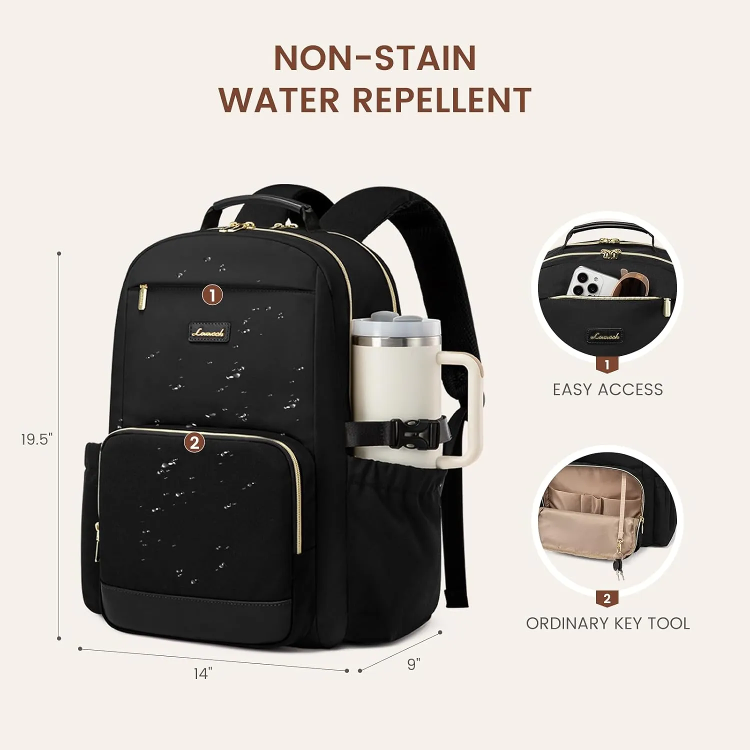 LOVEVOOK Laptop Backpack for Women with Pouch Pocket for Large Capacity Cup,18 Inch Laptop Computer Bag Travel Backpack Purse,Waterproof Work Business Backpack College Teacher Bags,Black