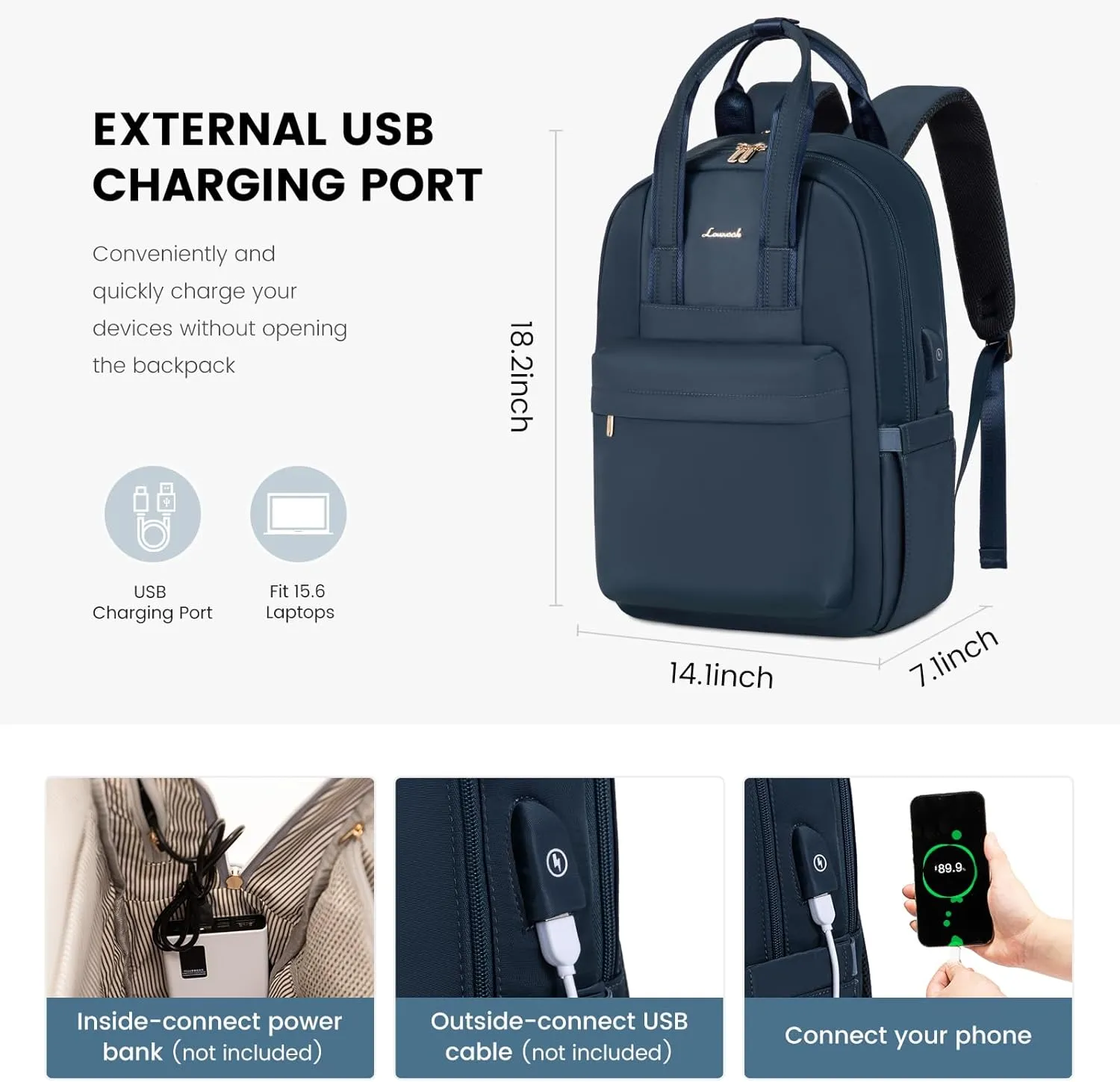 LOVEVOOK Laptop Backpack Purse for Women, 15.6 Inch Travel Laptop Bag with USB Port, Waterproof Work Teacher Nurse Computer Backpack, Durable Casual Daypack