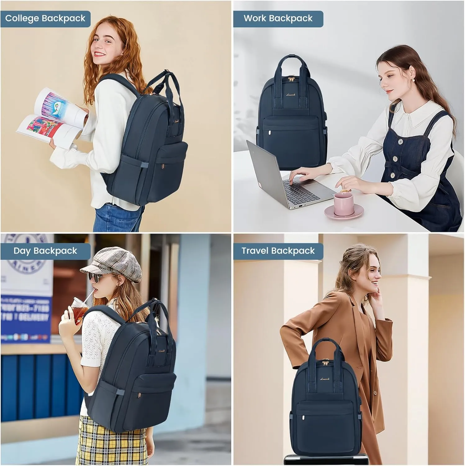 LOVEVOOK Laptop Backpack Purse for Women, 15.6 Inch Travel Laptop Bag with USB Port, Waterproof Work Teacher Nurse Computer Backpack, Durable Casual Daypack
