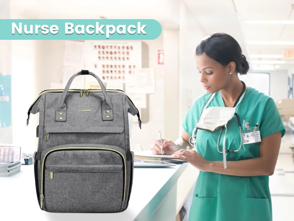 LOVEVOOK Laptop Backpack Women, 15.6 Inch Work Backpack Woman for Teacher Nurse Bags, Computer College Backpack Purse, Waterproof Anti-theft Travel Back Pack with USB Charging Port, Grey