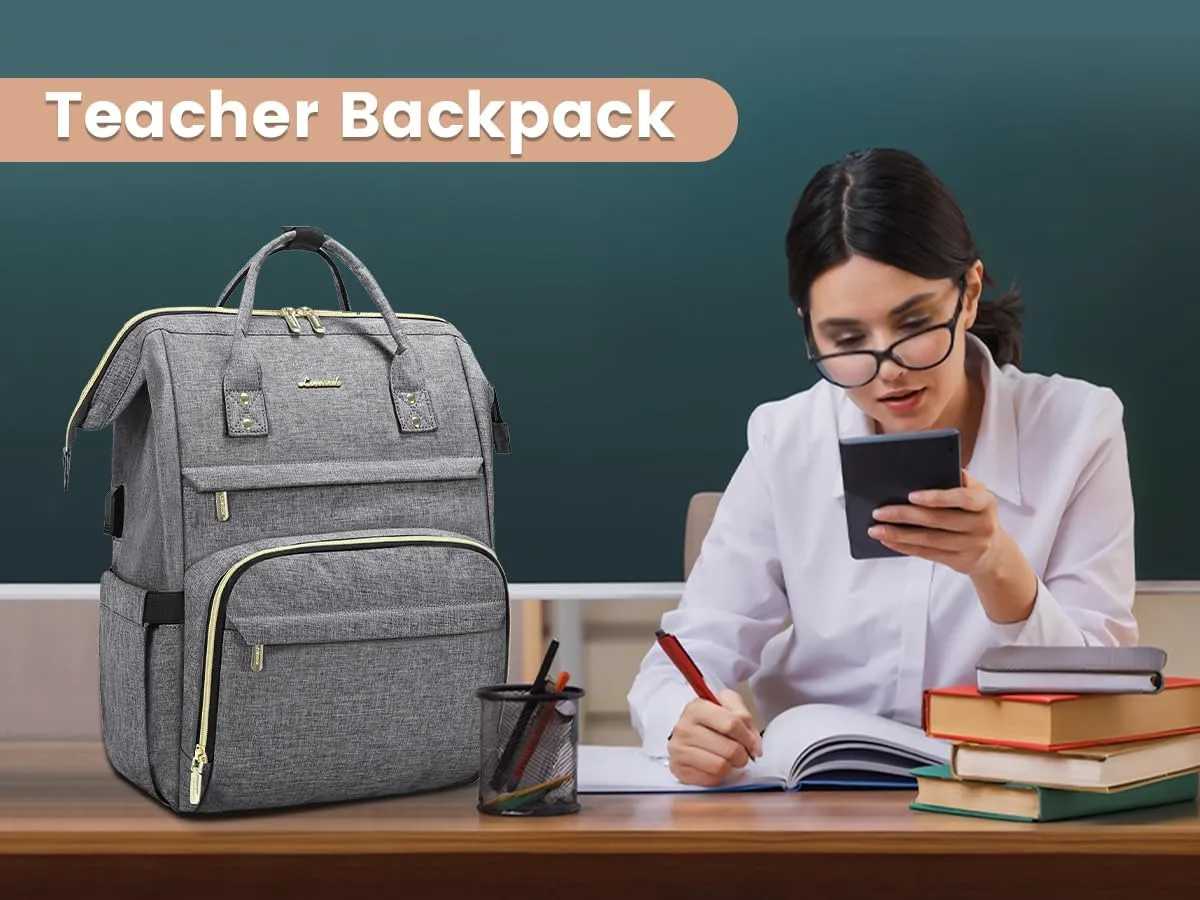 LOVEVOOK Laptop Backpack Women, 15.6 Inch Work Backpack Woman for Teacher Nurse Bags, Computer College Backpack Purse, Waterproof Anti-theft Travel Back Pack with USB Charging Port, Grey