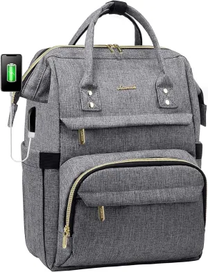 LOVEVOOK Laptop Backpack Women, 15.6 Inch Work Backpack Woman for Teacher Nurse Bags, Computer College Backpack Purse, Waterproof Anti-theft Travel Back Pack with USB Charging Port, Grey