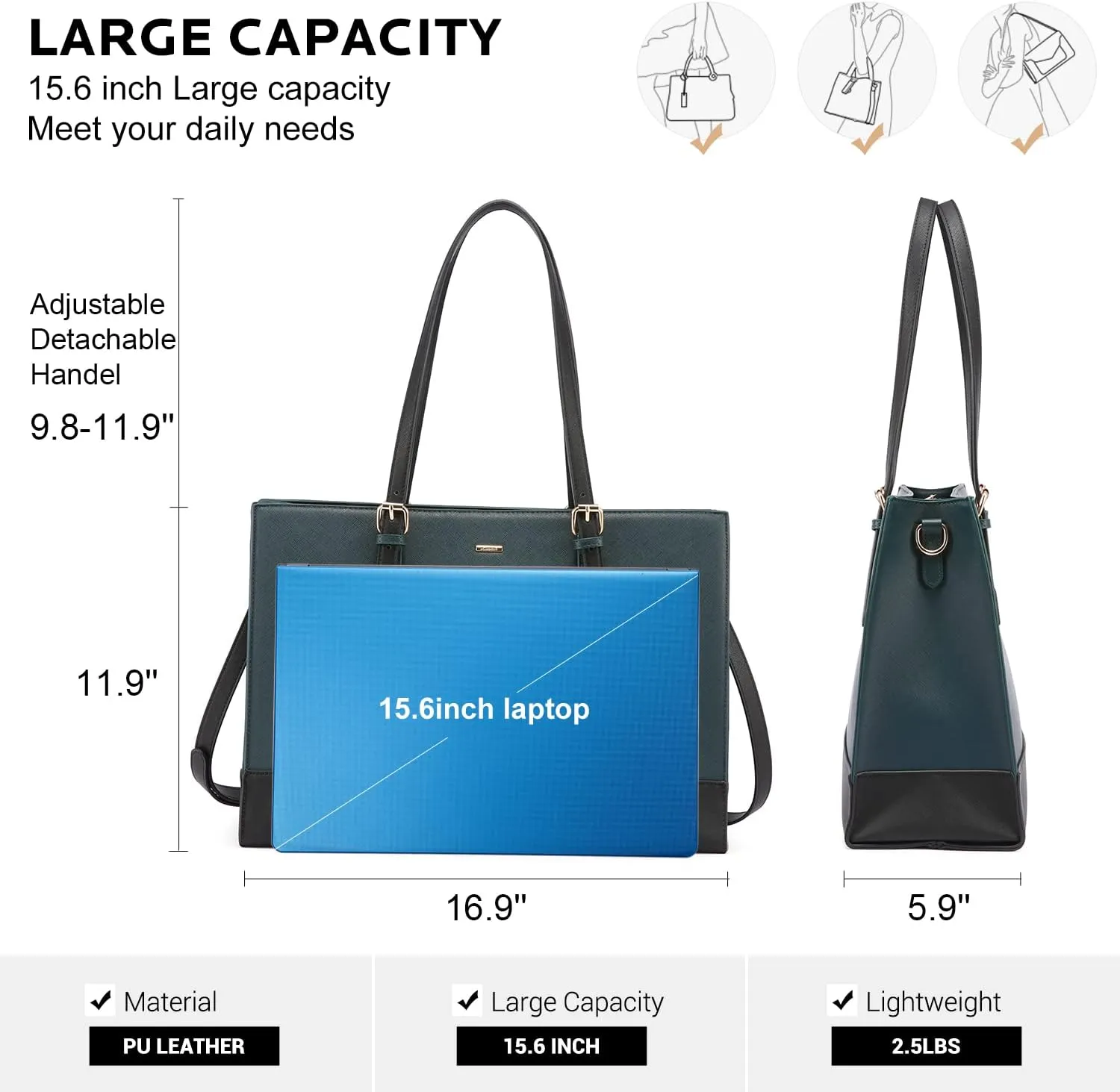 LOVEVOOK Laptop Tote for Women, Fashion Computer Bag 15.6 Inch Large Handbag, Shoulder Bag Purse for Business Work
