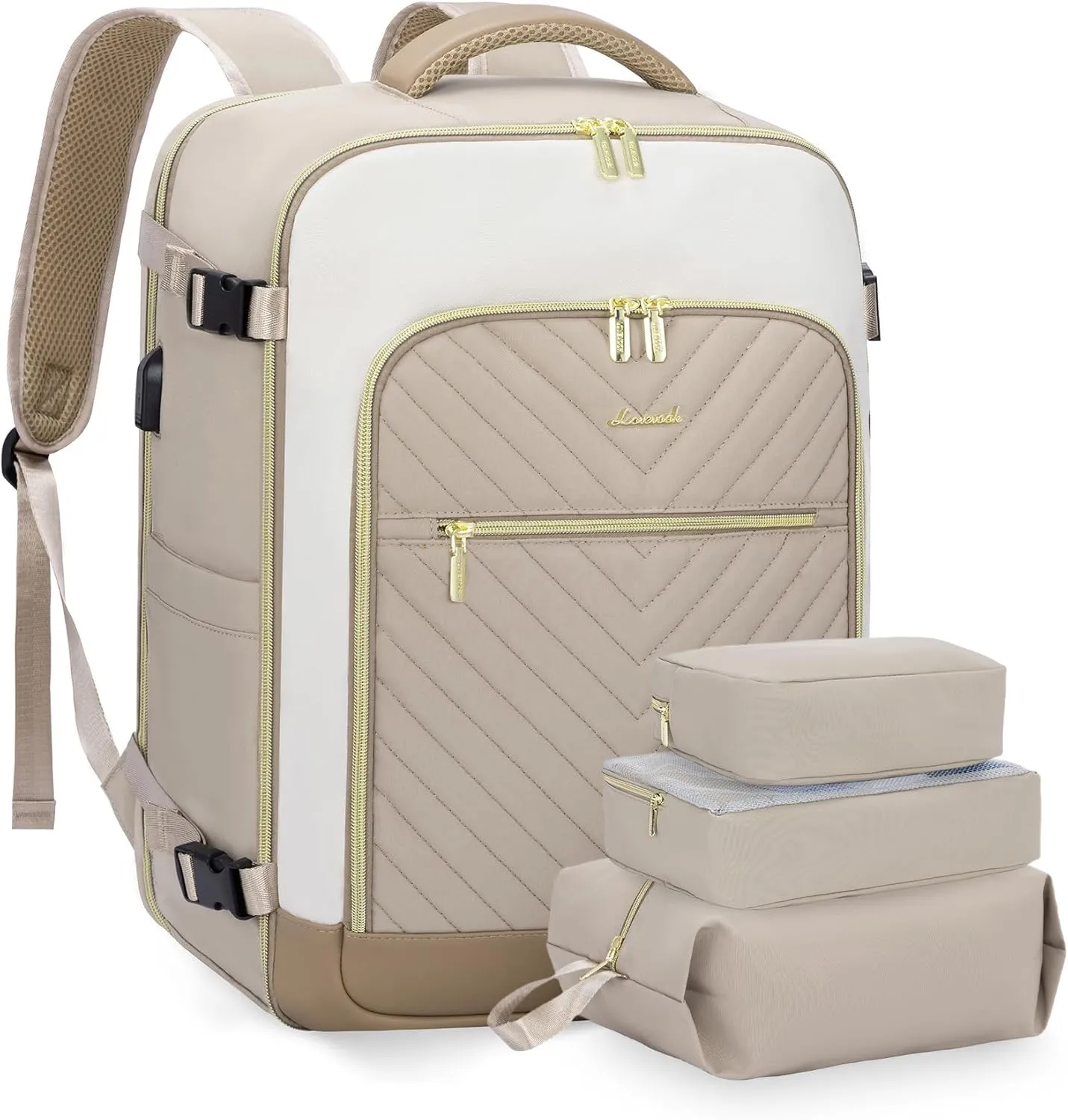 LOVEVOOK Large Travel Backpack for Women, 50L Carry on Backpack Airplane Approved, TSA Personal Item Travel Bag for Women fits 18" Laptop, Waterproof Carry on Bags for airplanes with 3 Packing Cubes