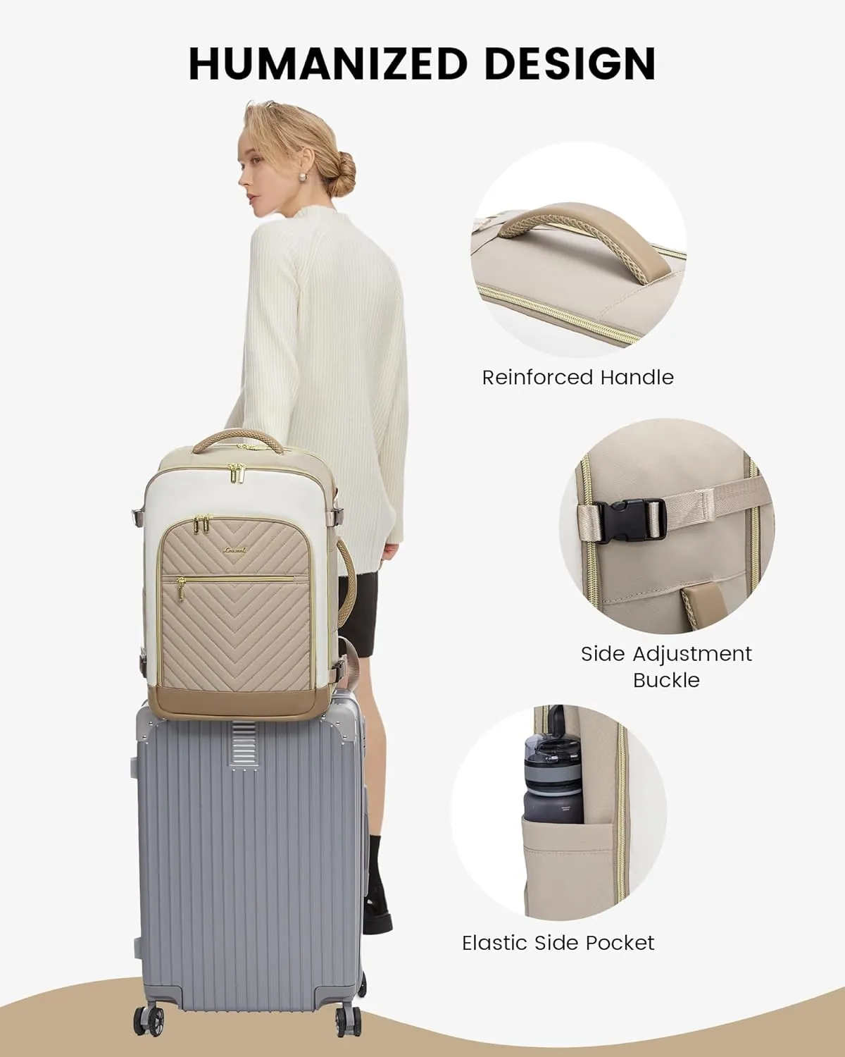 LOVEVOOK Large Travel Backpack for Women, 50L Carry on Backpack Airplane Approved, TSA Personal Item Travel Bag for Women fits 18" Laptop, Waterproof Carry on Bags for airplanes with 3 Packing Cubes