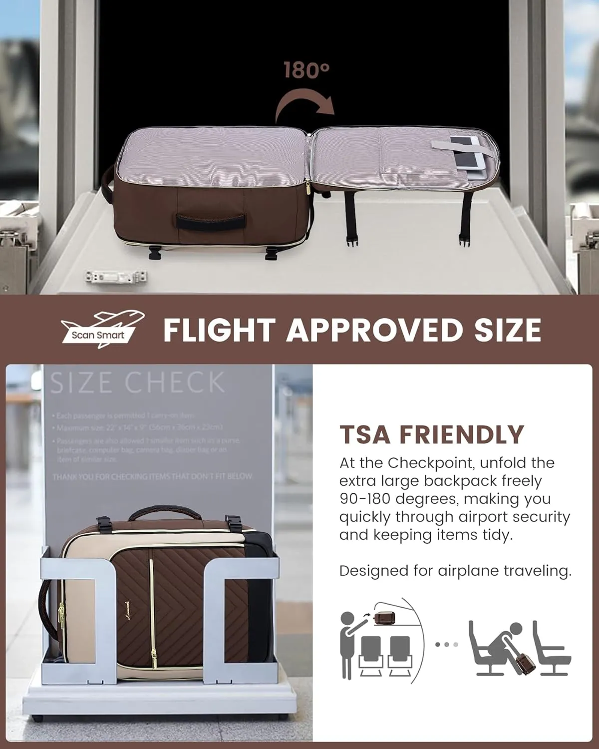 LOVEVOOK Large Travel Backpack for Women, 50L Carry on Backpack Airplane Approved, TSA Personal Item Travel Bag for Women fits 18" Laptop, Waterproof Carry on Bags for airplanes with 3 Packing Cubes