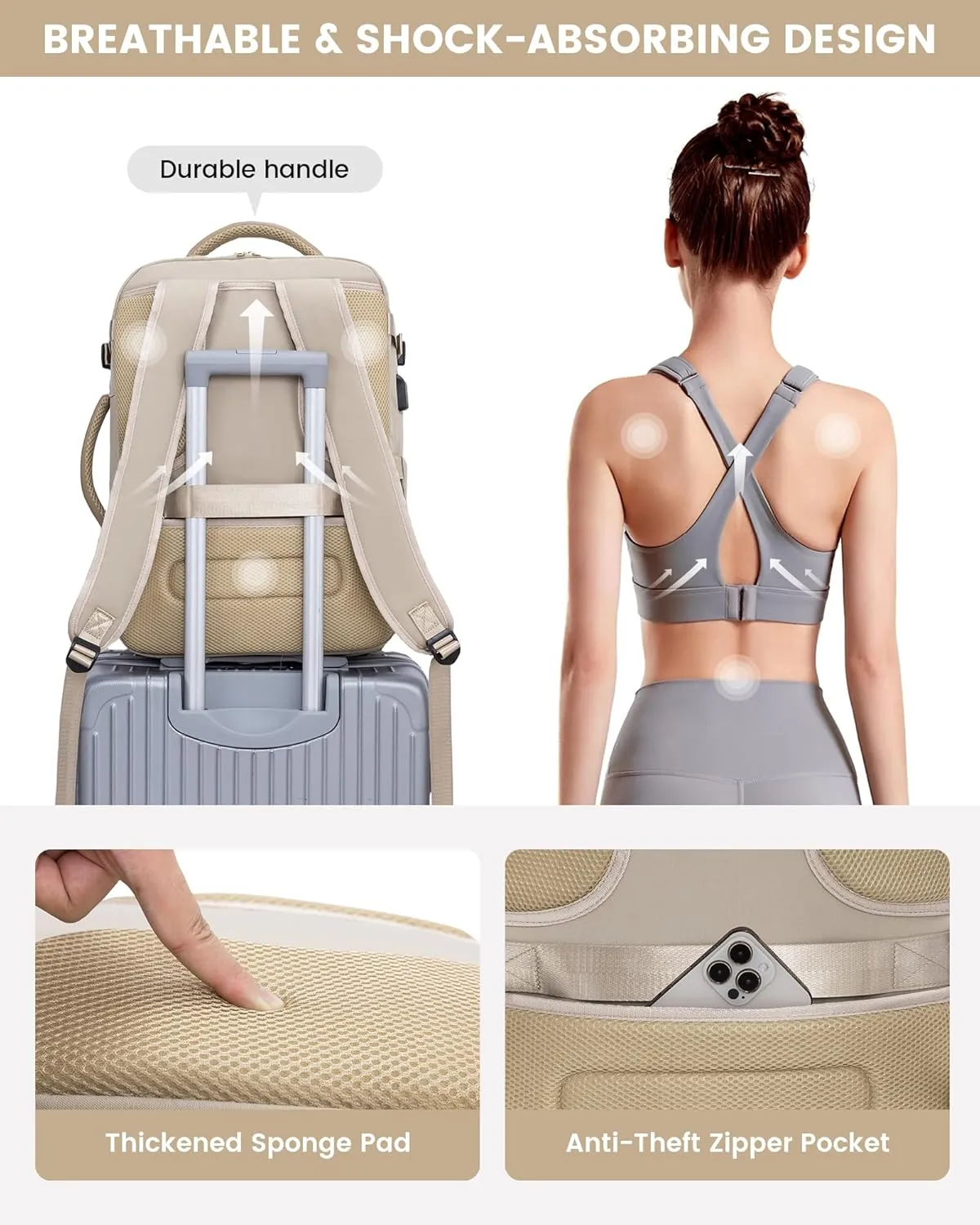 LOVEVOOK Large Travel Backpack for Women, 50L Carry on Backpack Airplane Approved, TSA Personal Item Travel Bag for Women fits 18" Laptop, Waterproof Carry on Bags for airplanes with 3 Packing Cubes