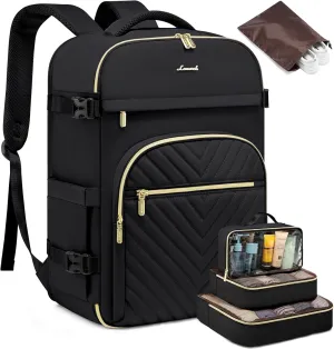 LOVEVOOK Large Travel Backpack for Women, 50L Carry on Backpack for Airplanes, TSA Personal Item Travel Bag for Women fits 18" Laptop, Waterproof Carry on Bags with 4 Packing Cubes, Black