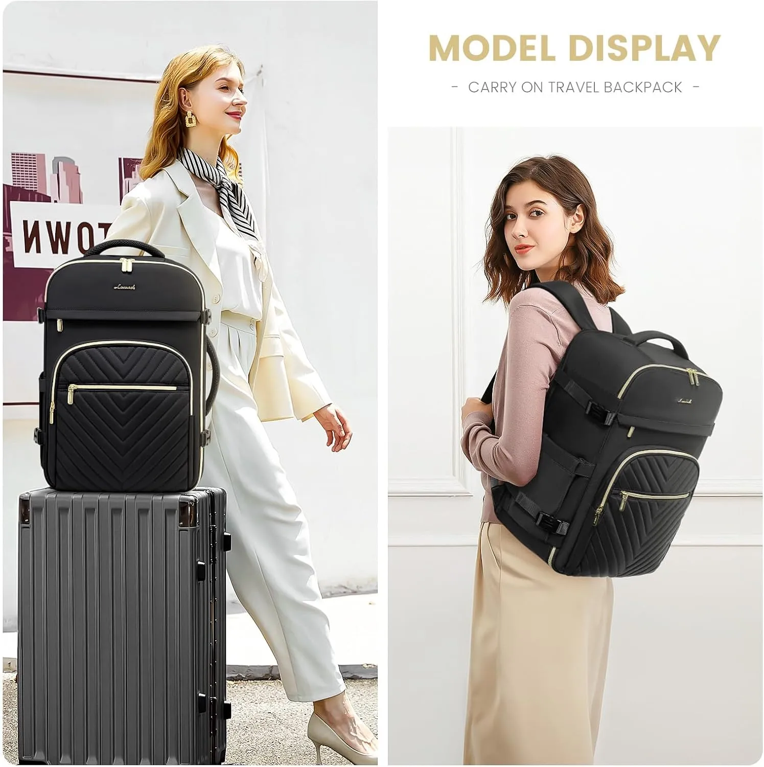 LOVEVOOK Large Travel Backpack for Women, 50L Carry on Backpack for Airplanes, TSA Personal Item Travel Bag for Women fits 18" Laptop, Waterproof Carry on Bags with 4 Packing Cubes, Black