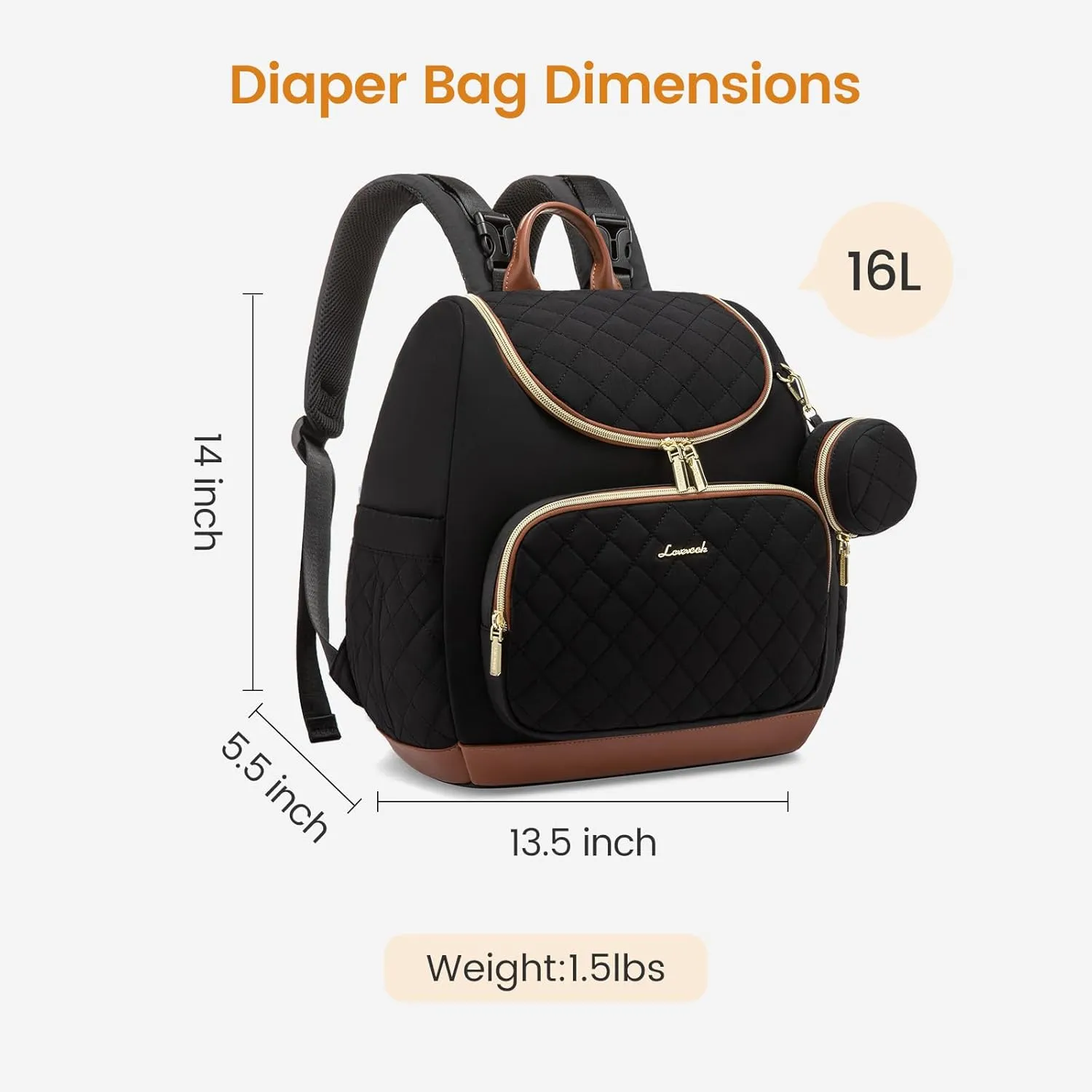 LOVEVOOK Mini Diaper Bag Backpack, Waterproof Diaper Bags for Baby Girl Boy with Changing Pad, Stylish Baby Diaper Bag, Diaper Bag for Mom Dad with Stroller Buckles,14 Inch