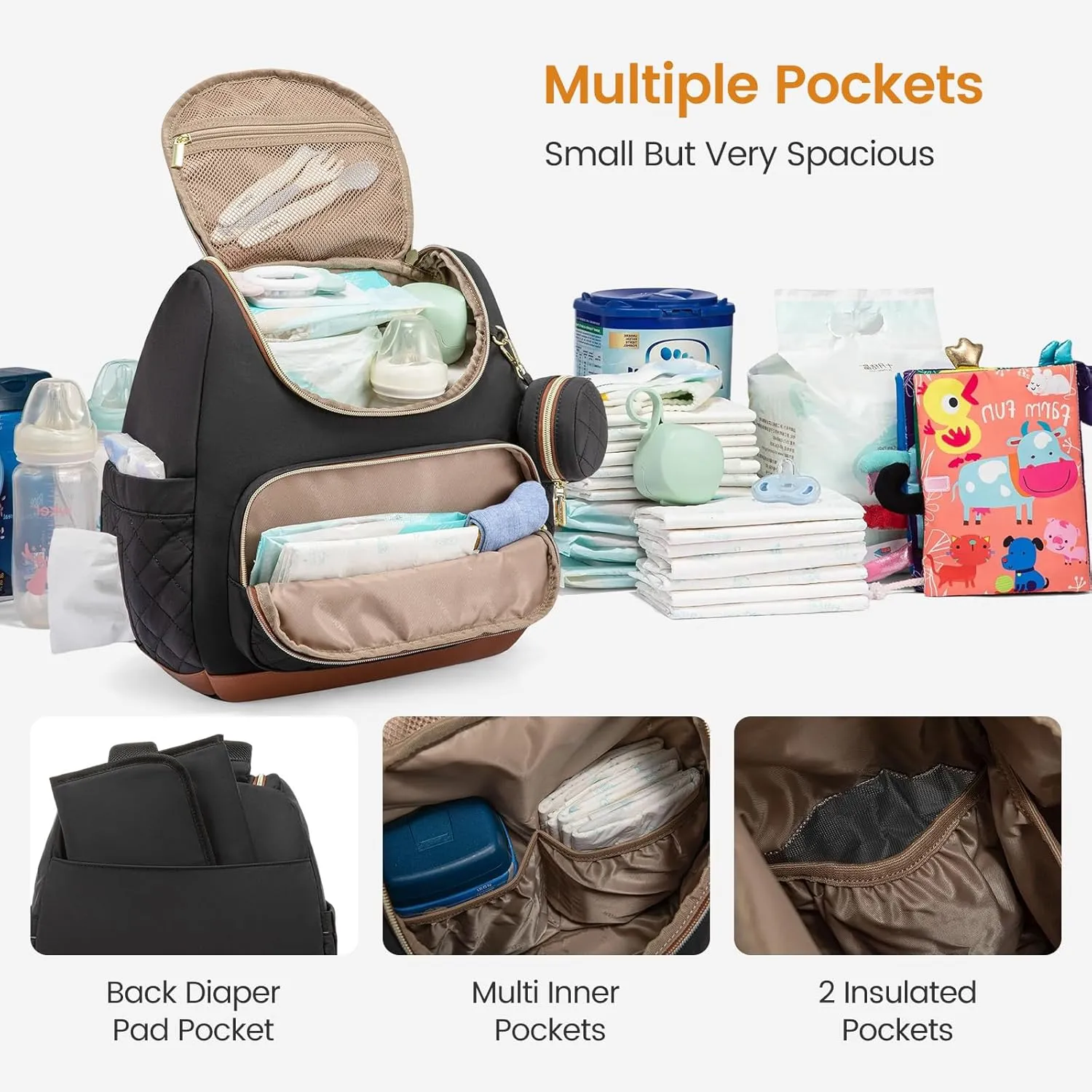 LOVEVOOK Mini Diaper Bag Backpack, Waterproof Diaper Bags for Baby Girl Boy with Changing Pad, Stylish Baby Diaper Bag, Diaper Bag for Mom Dad with Stroller Buckles,14 Inch