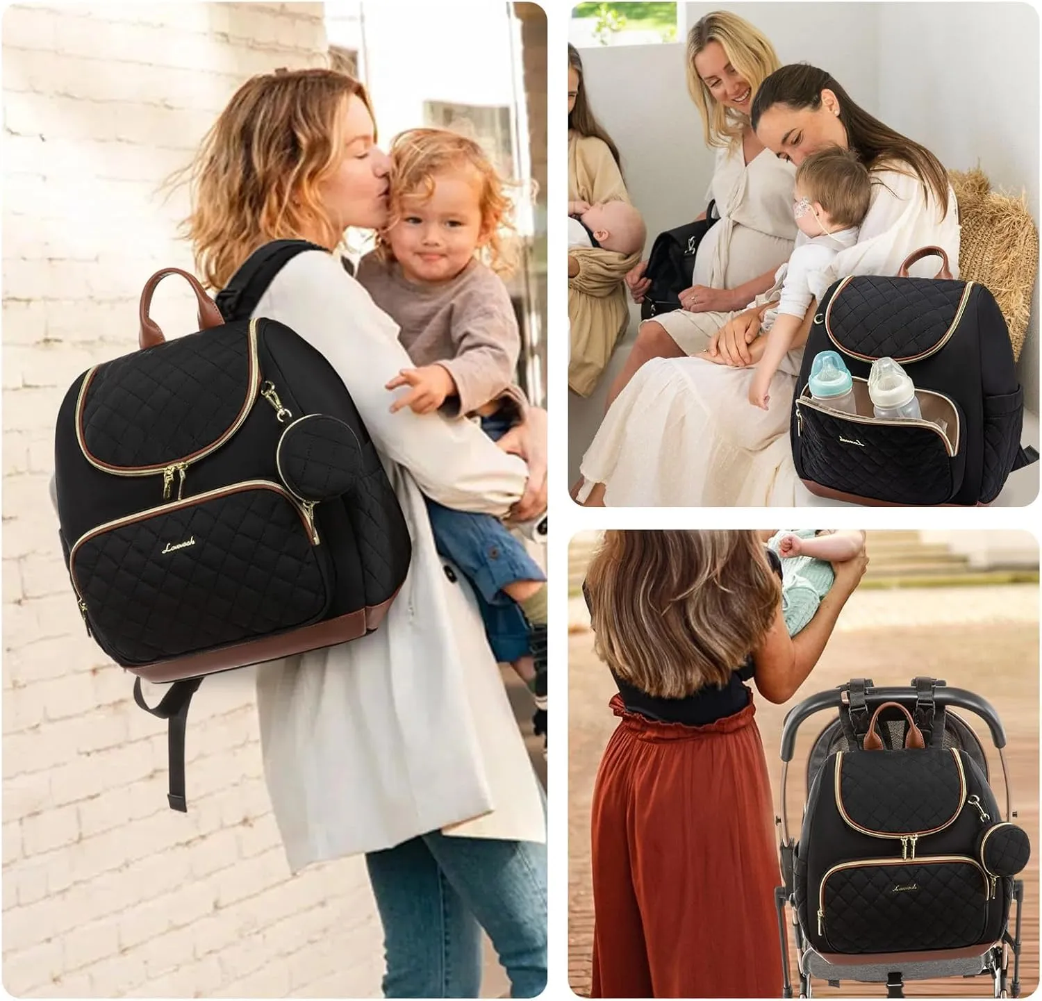 LOVEVOOK Mini Diaper Bag Backpack, Waterproof Diaper Bags for Baby Girl Boy with Changing Pad, Stylish Baby Diaper Bag, Diaper Bag for Mom Dad with Stroller Buckles,14 Inch