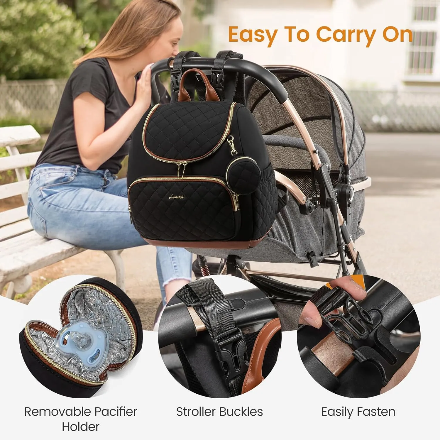 LOVEVOOK Mini Diaper Bag Backpack, Waterproof Diaper Bags for Baby Girl Boy with Changing Pad, Stylish Baby Diaper Bag, Diaper Bag for Mom Dad with Stroller Buckles,14 Inch