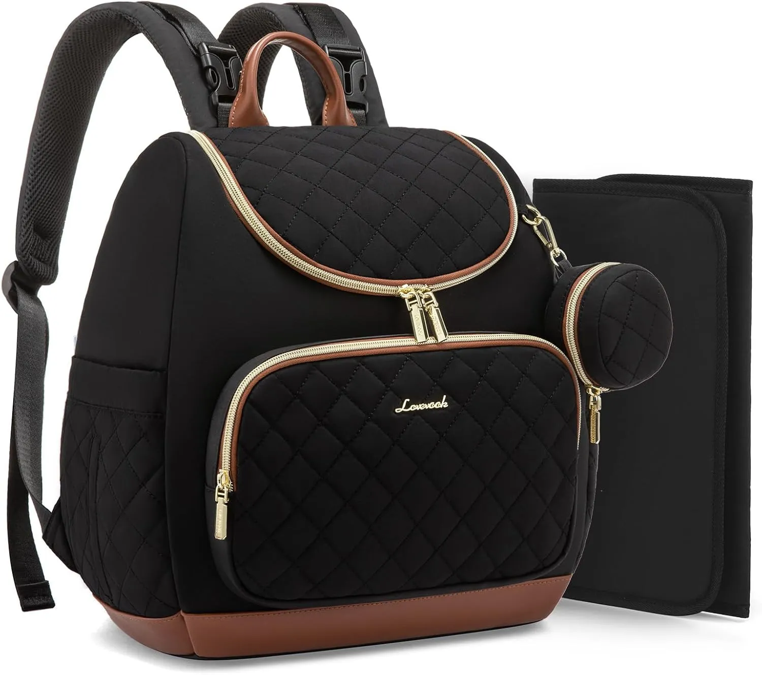 LOVEVOOK Mini Diaper Bag Backpack, Waterproof Diaper Bags for Baby Girl Boy with Changing Pad, Stylish Baby Diaper Bag, Diaper Bag for Mom Dad with Stroller Buckles,14 Inch