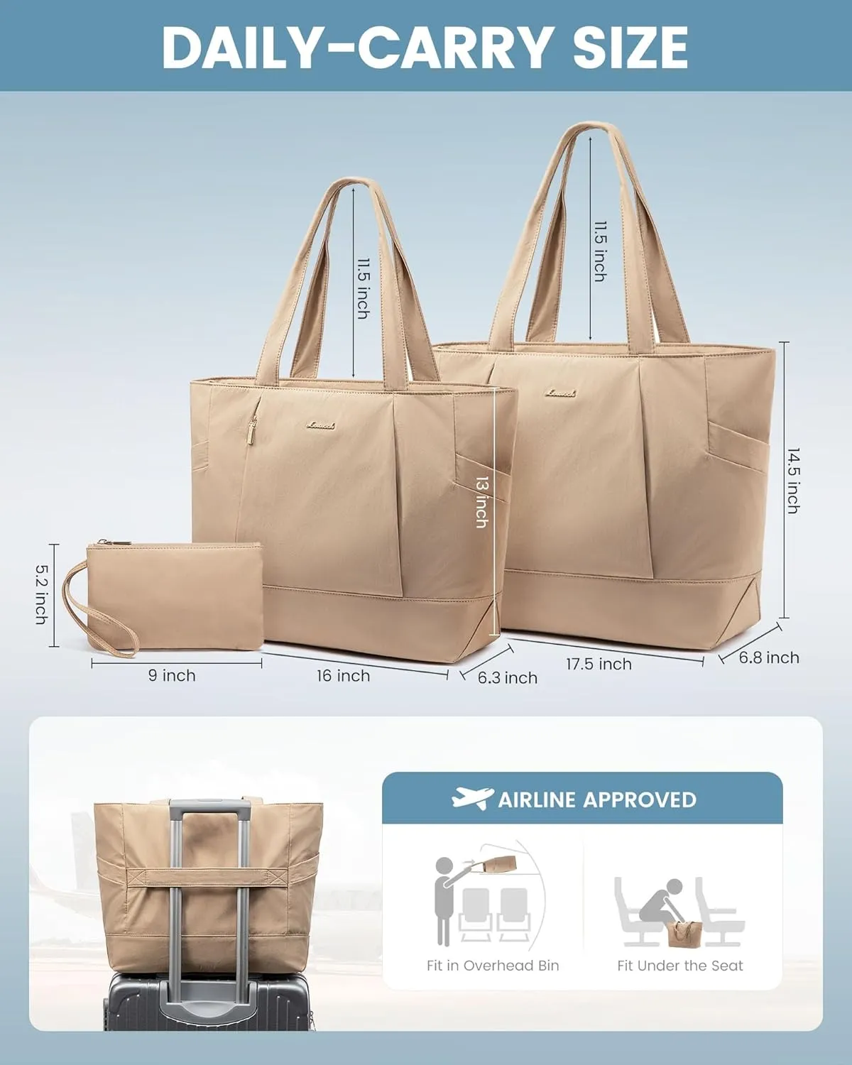 LOVEVOOK Tote Bag for Women Work Travel, Lightweight Laptop Bag Teacher Tote Purse, Khaki
