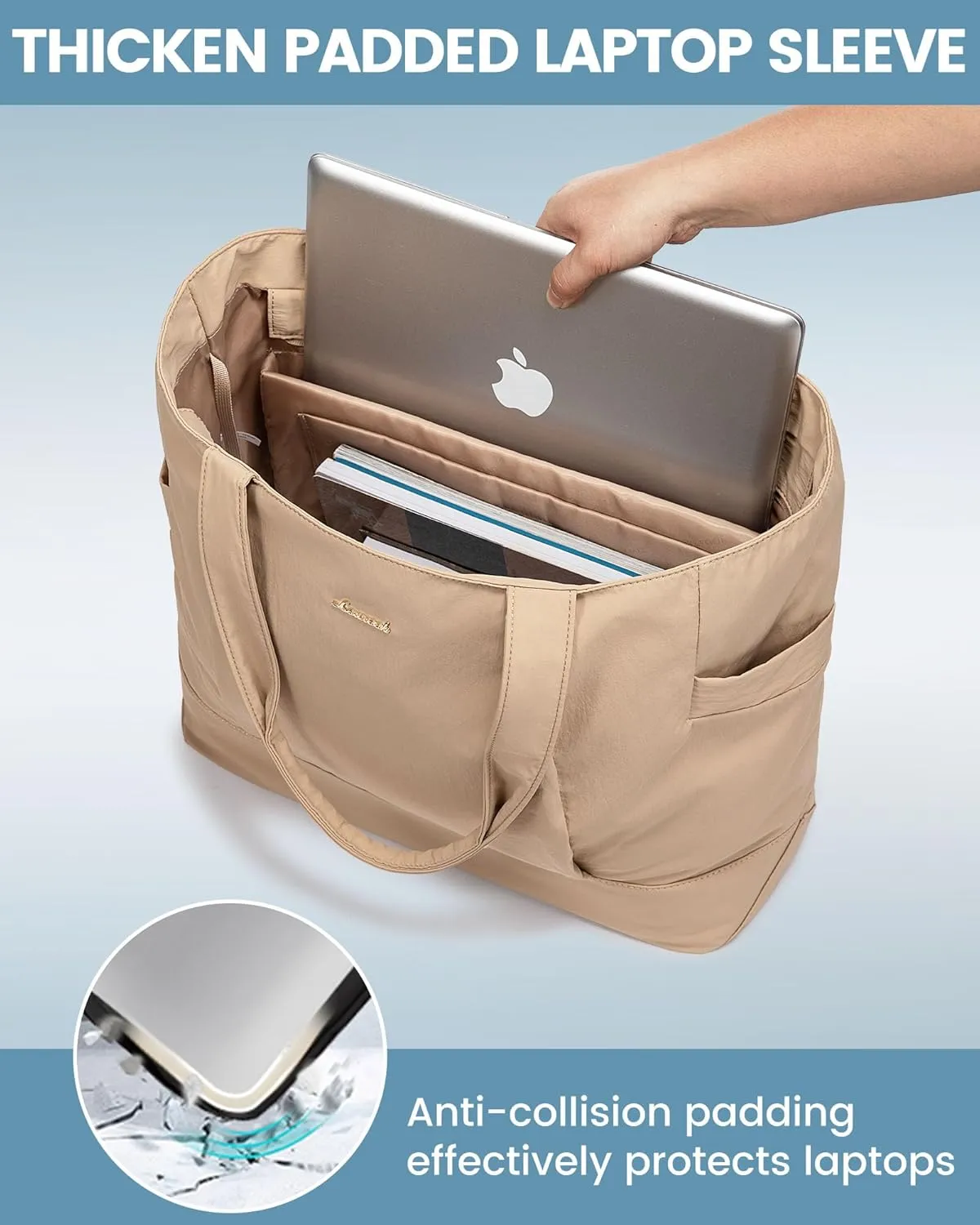 LOVEVOOK Tote Bag for Women Work Travel, Lightweight Laptop Bag Teacher Tote Purse, Khaki