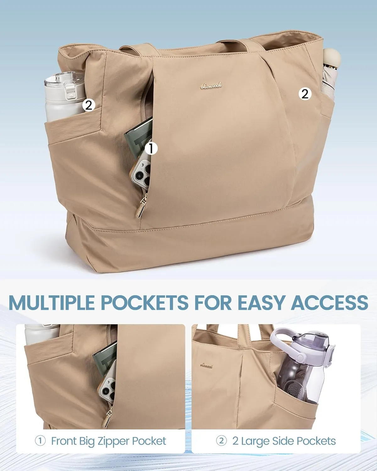 LOVEVOOK Tote Bag for Women Work Travel, Lightweight Laptop Bag Teacher Tote Purse, Khaki