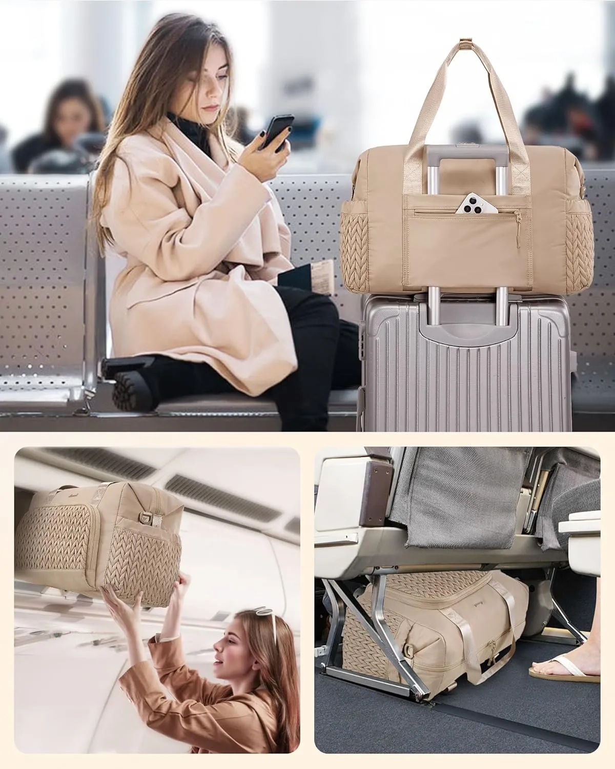 LOVEVOOK Travel Duffle Bag Gym Bag, Quilted Weekender Bags for Women Overnight Bag, Hospital Bag for Women Labor Delivery, Personal Item Travel Carry on Bag for Airplanes